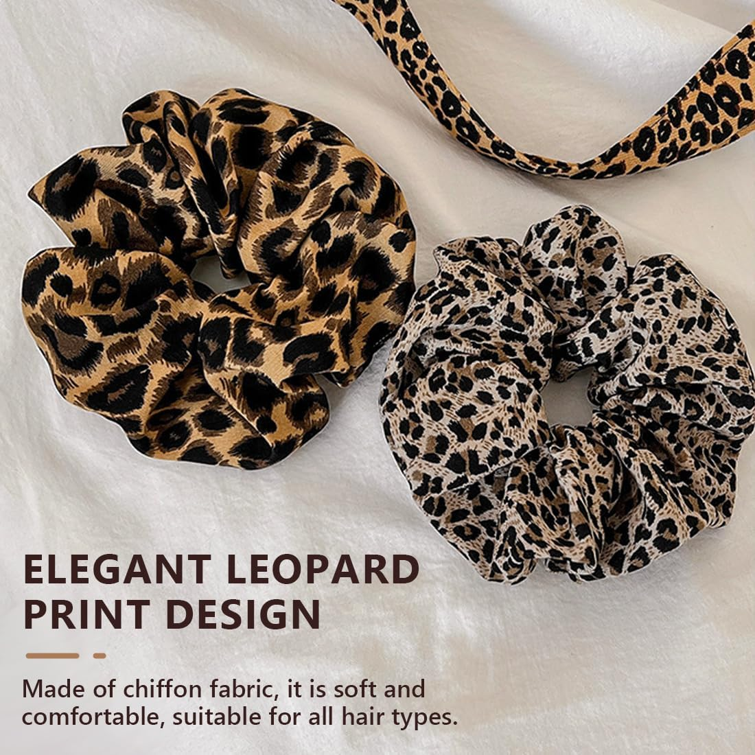 YUZNA 2 X Hair Bands for Women Strong Hold Extra Large Scrunchies for Thick Hair (Leopard Pattern) image number 1