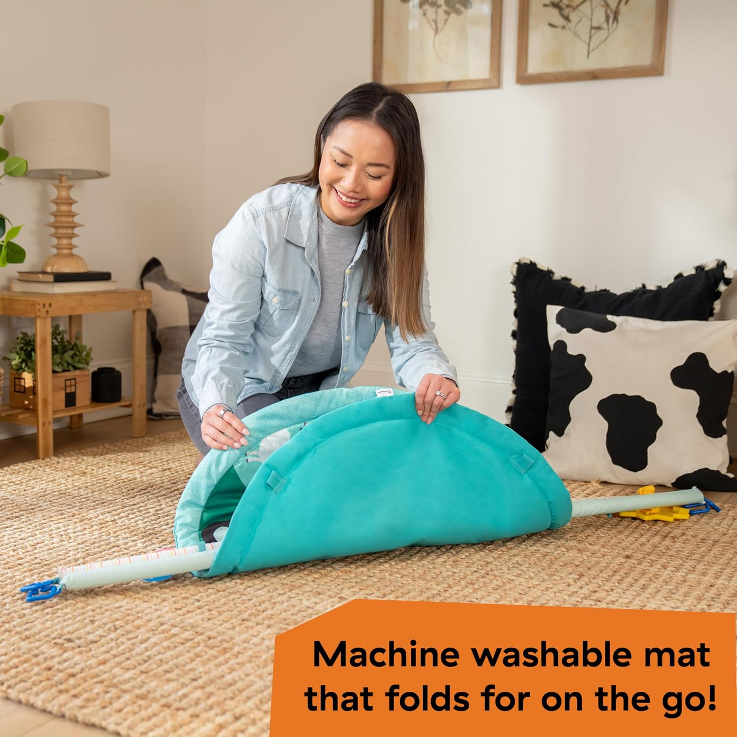 Ingenuity Baby Einstein Farm Explorers Happy Harvest Touch & Feel Baby Play Gym & Mat with 5 Removable Toys, 20+ Songs & Sounds, Ages 0+ Months image number 3