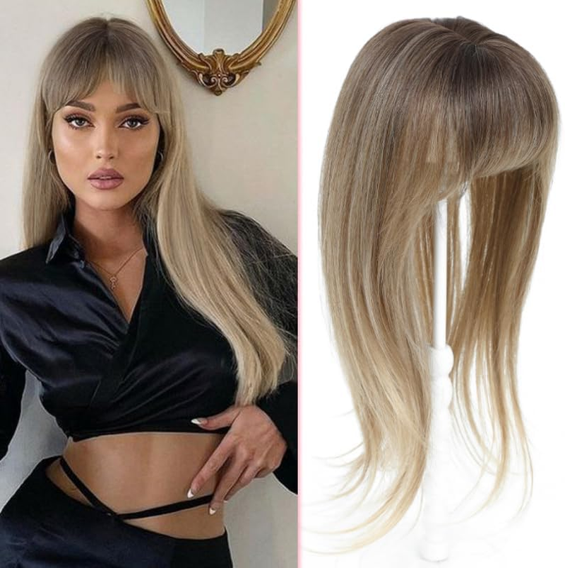 Gulagula Hair Topper 18 Inch Hair Topper with Bangs 4"&times;5" Base Hairpieces for Women with Thinning Hair - Natural Black image number 6