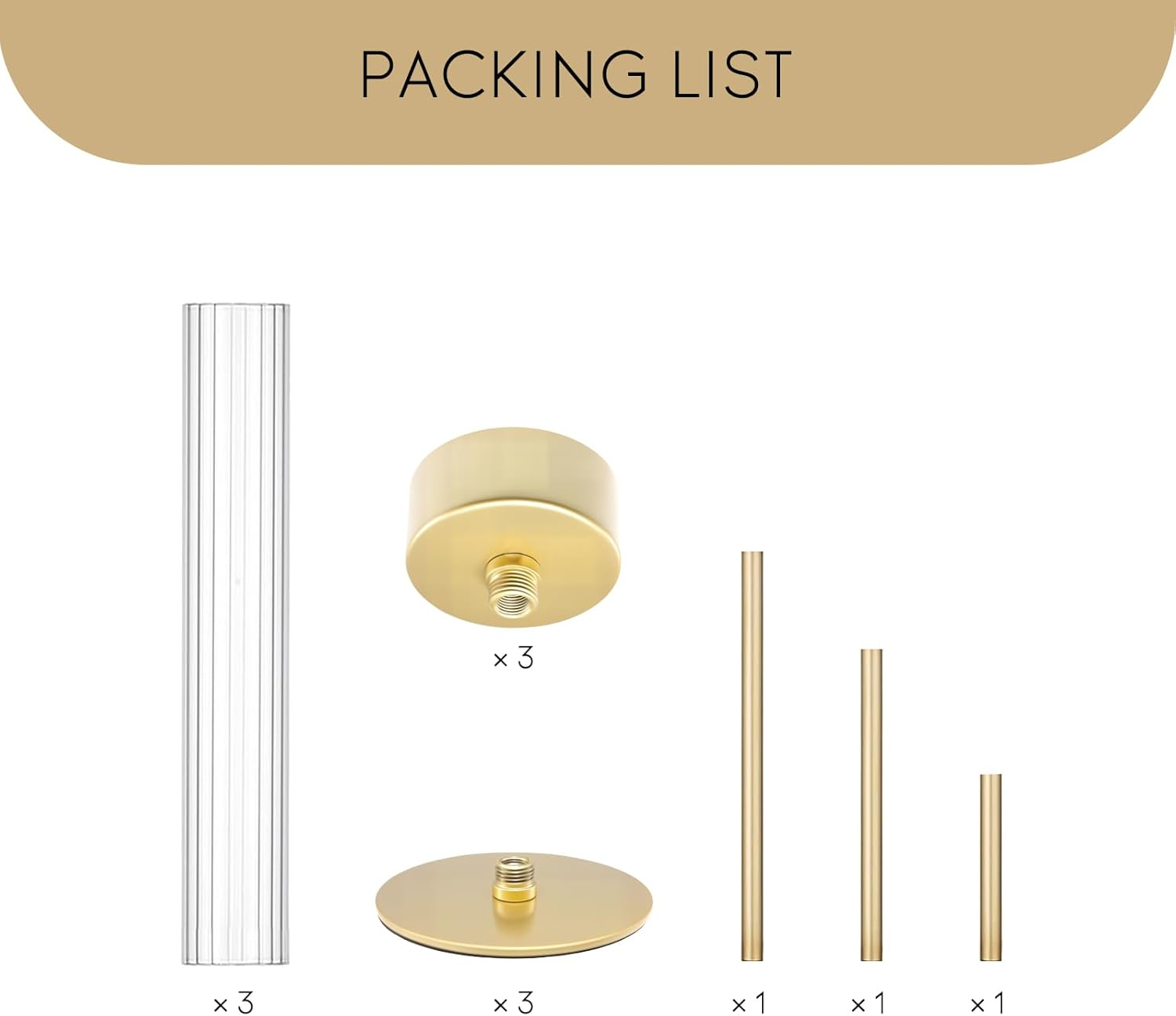 3Pcs Gold-Finished Hurricane Candle Holders Set - Glass & Brass Taper Candle Holders for Weddings, Christmas, Home Table Decor