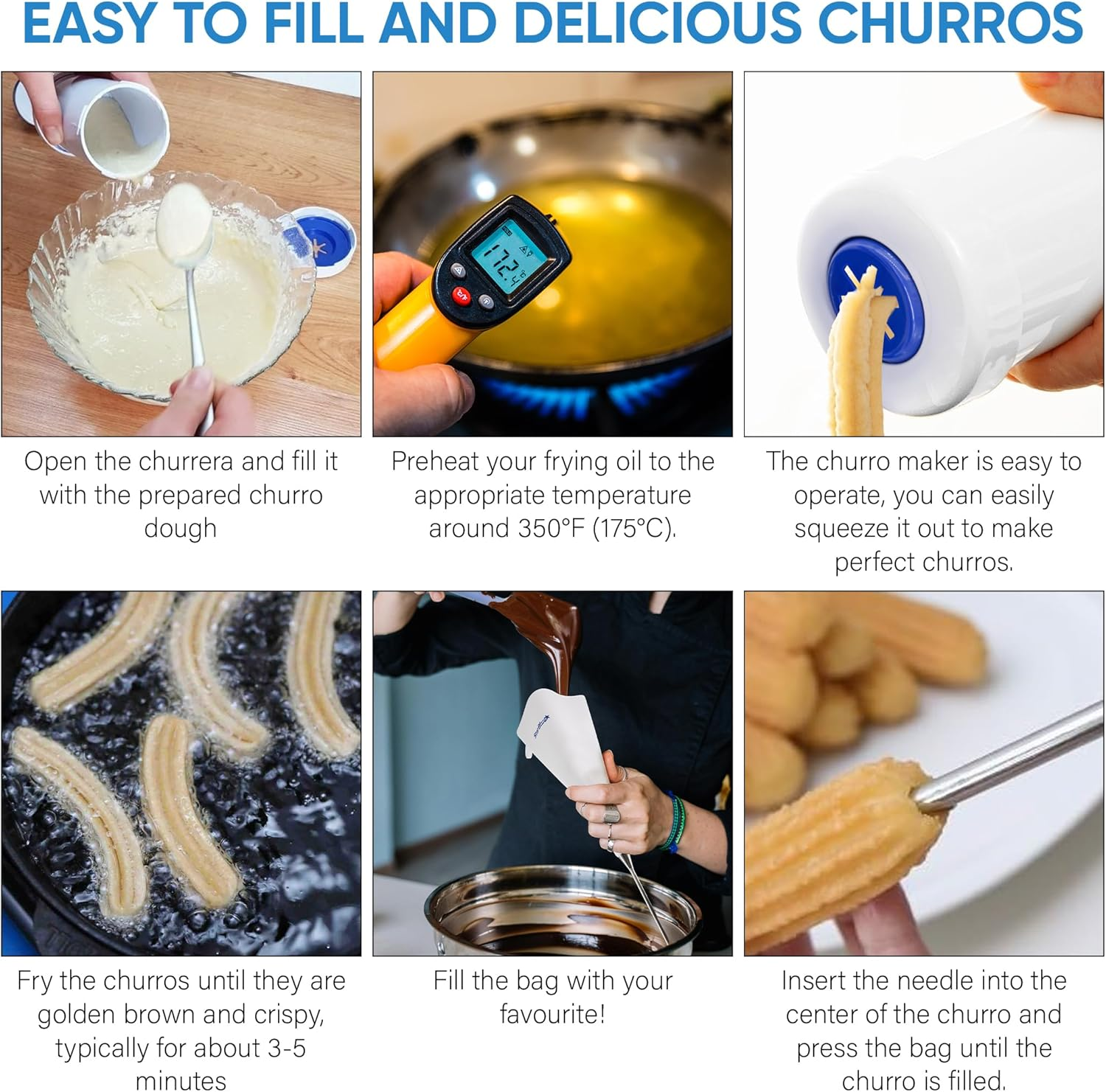 Starblue Churrera Churro Maker and Filler Set - Easy Piping Nozzle Tool for Deep Fry Stuffed Churro, SB-A818