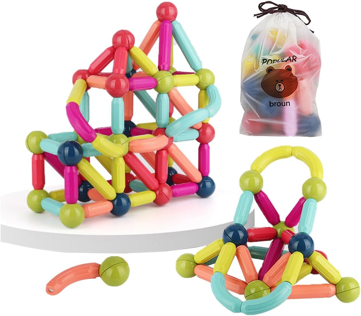 Toddler Magnetic Blocks Building Toys, Kids Montessori Toys for 3+ Year Old Girls Boys, Educational Magnetic Sticks and Balls Preschool Toys, Construction Sensory Toys Gifts (42Pcs Color Box)