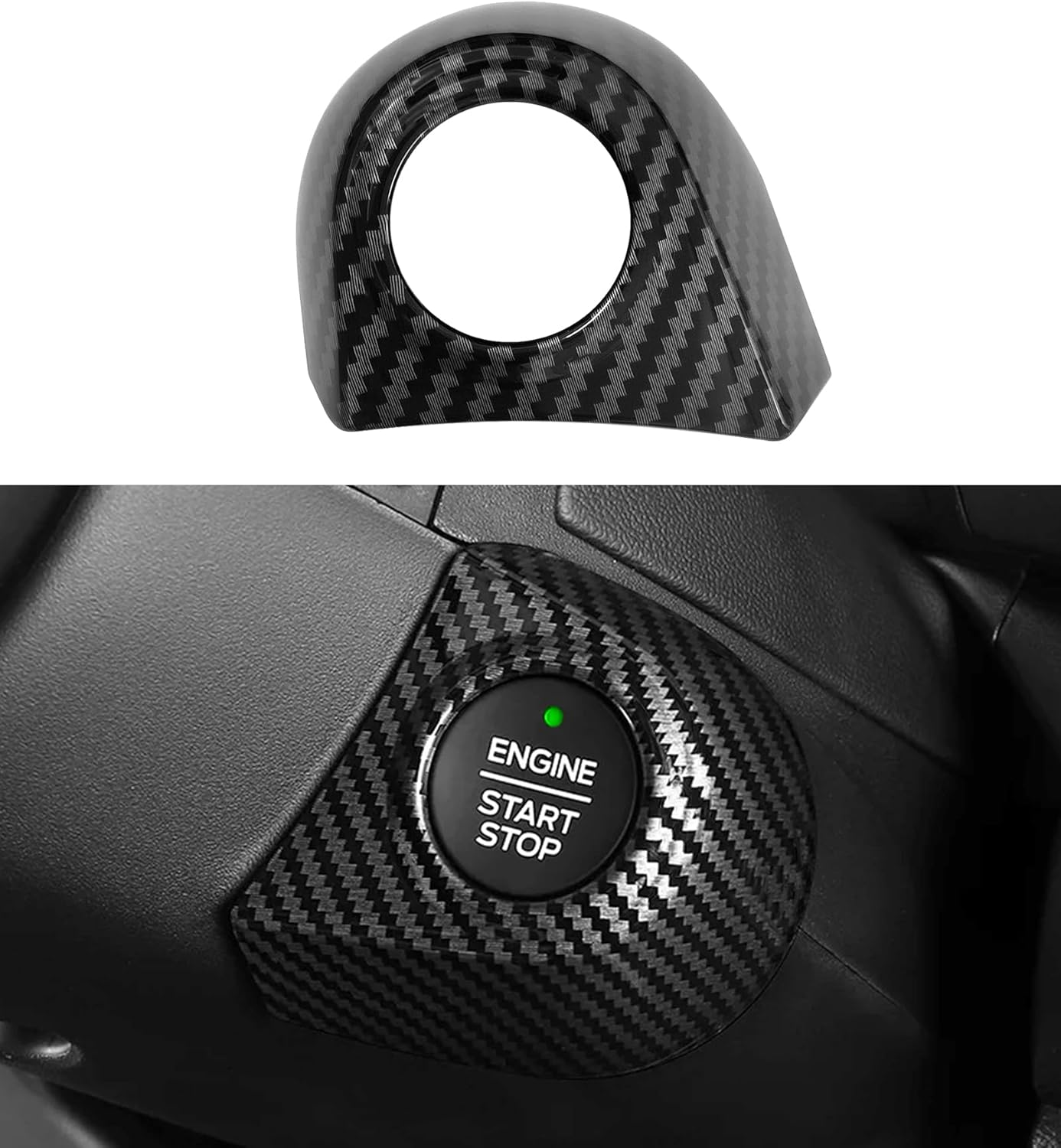 Car Engine Start Stop Push Start Button Cover Trim Compatible with 2024 Ford Ranger XL XLT Lariat Raptor, Start Cover Car Power Control Trim Ignition Starter Switch Cover (Carbon Fiber Look) image number 4