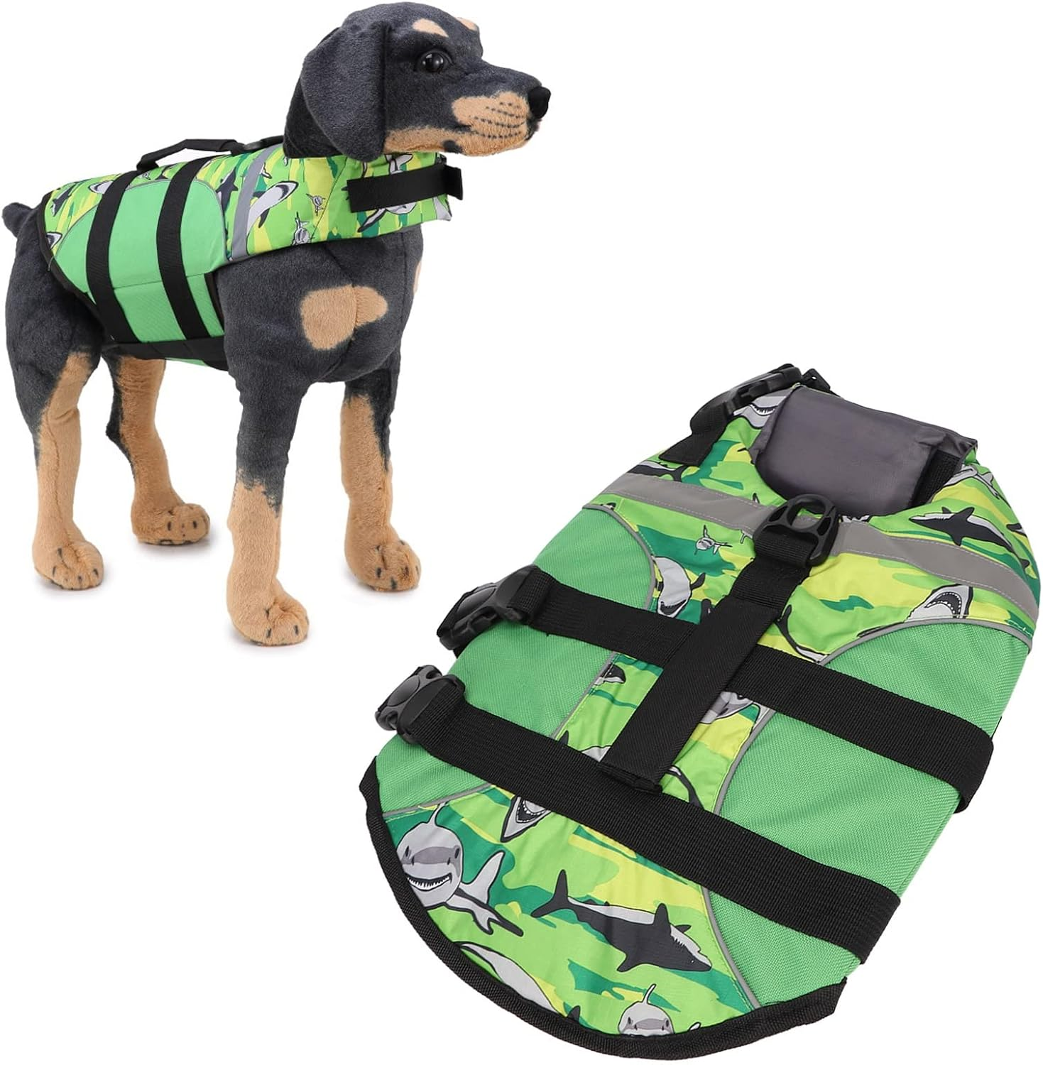 Dog Life Jacket, Adjustable Dog Floatation Swimming Vest with Reflective Strip, Dog Floatation Vest Safety Preserver with Strong Handle for Boating Swimming(L) image number 5