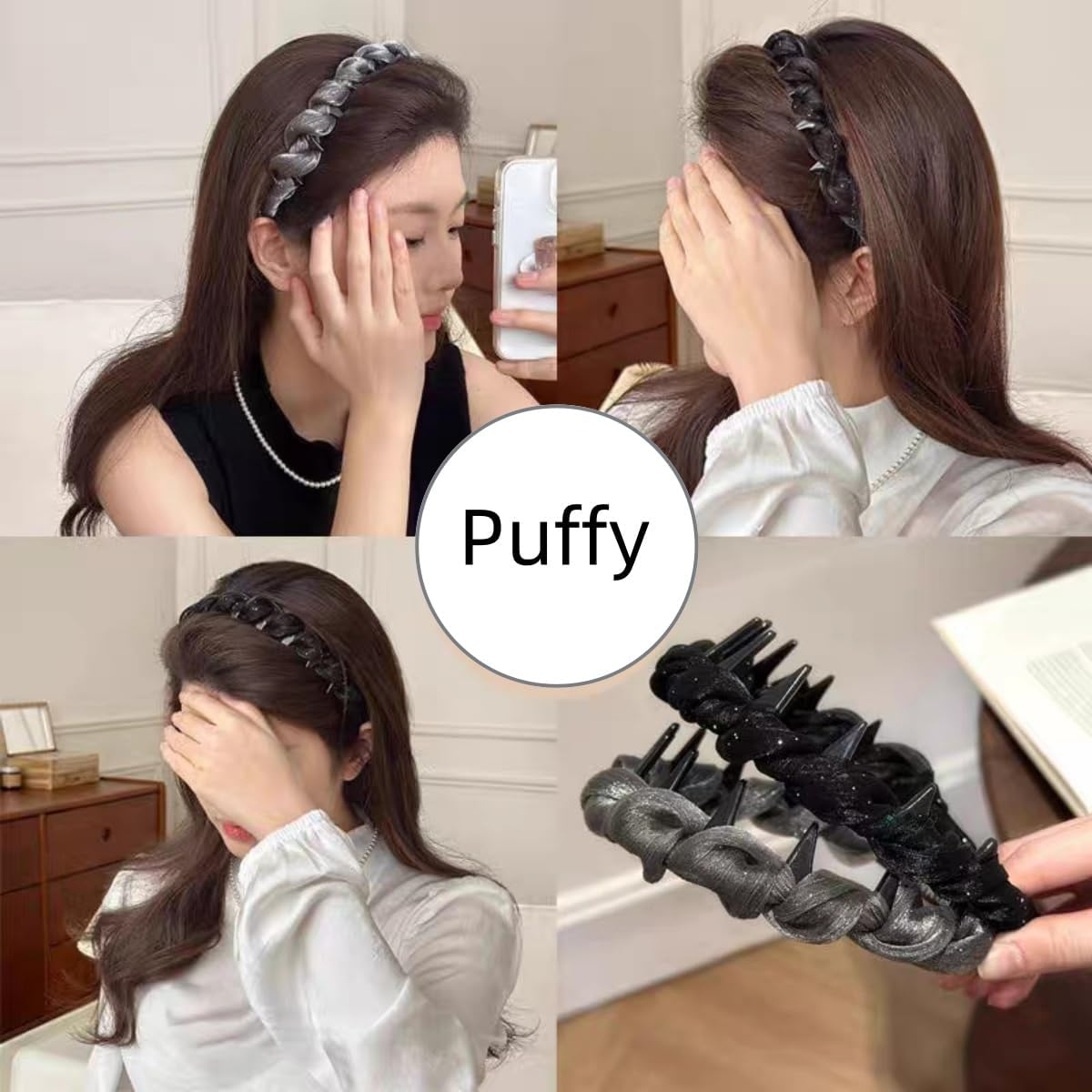 Elegant Headband, Set of 2 Headband with Shark Tooth Comb, Hair Band with Clips, Plastic Wavy Hair Comb for Women, Girls Set Hair Accessories image number 3