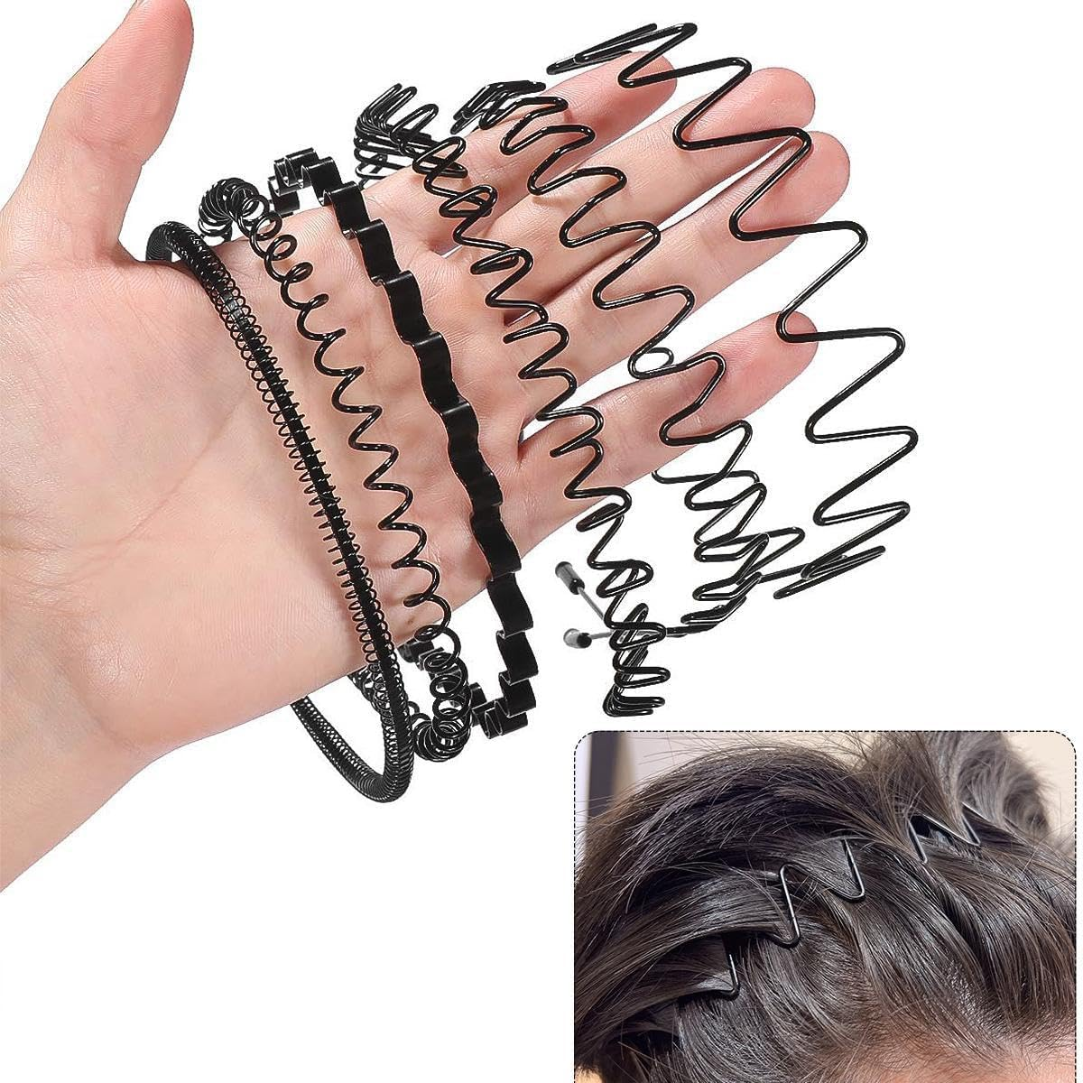 Aoozleny 6Pcs Unisex Wavy Headband Metal Hair Hoop Ordinary Headwear Hair Accessories Spring Headband for Men Women'S Hair image number 4
