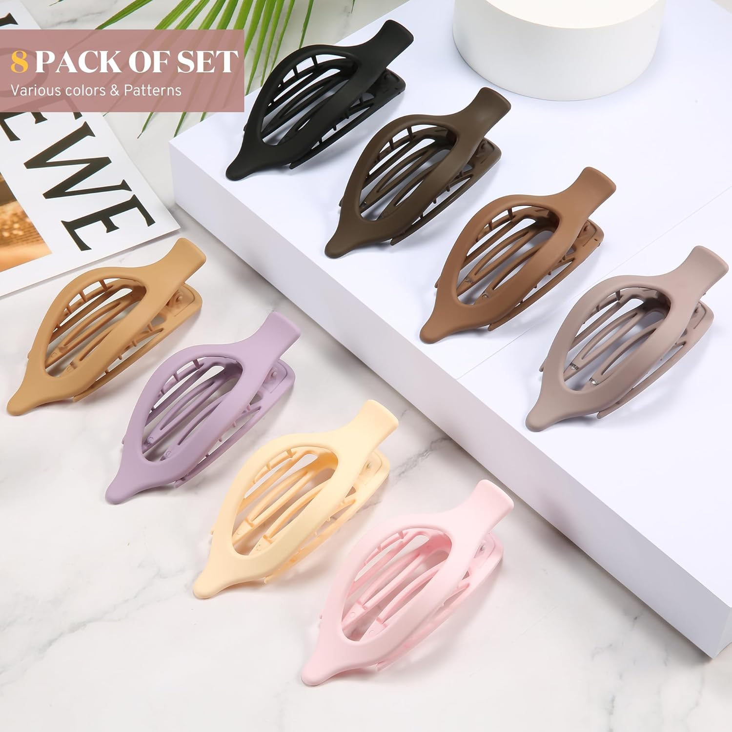 Flat Hair Clips for Women, 8 Pack French Concord Claw Clips for Medium Curly Hair, Strong Hold No Slip Grip Hair Claw Clips,Mother'S Day Gifts, Neutral Colors D - Neutral image number 7