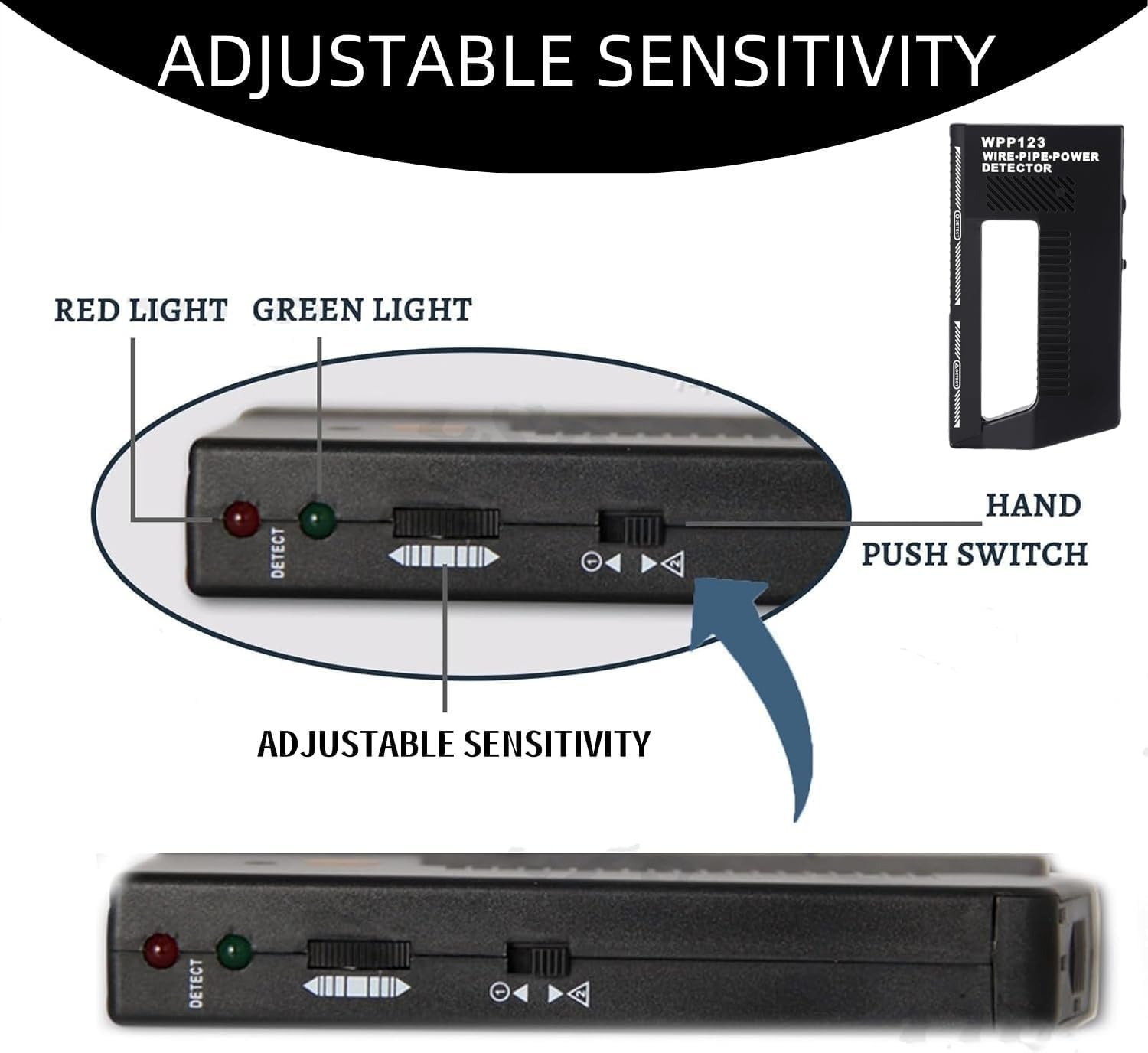 Wall Scanner Metal Detector, Adjustable Alert Pipe Power Wall Stud Finder Metal Detector for Adults, AC Wire Wpp123 Plastic High Sensitivity Black image number 1