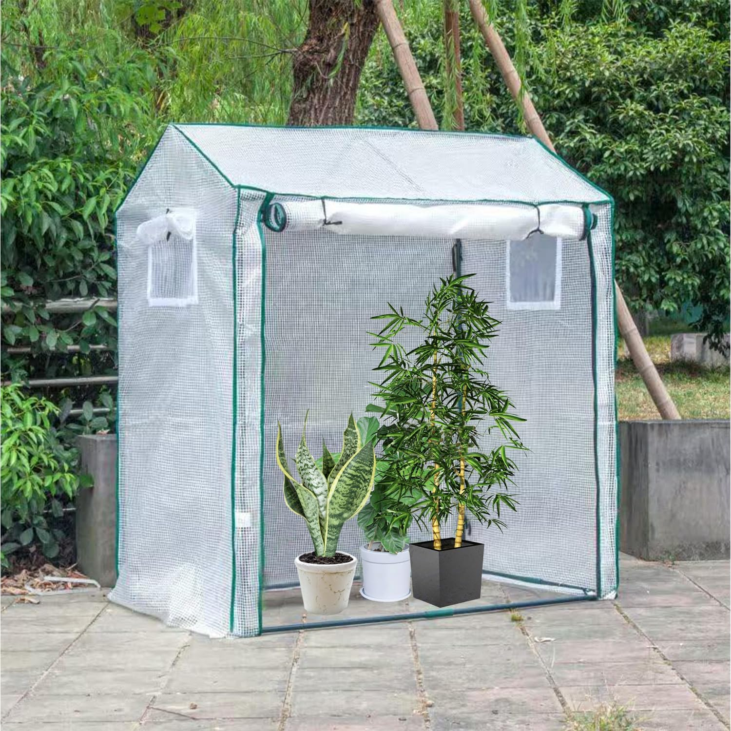 Walk-In Greenhouse, 130 X 90 X 150 Cm Portable Mini Greenhouse , Heavy-Duty Metal Frame, Roll-Up Zipper Door, Screen Windows, Sturdy Green House Kit Winter Hot House(Tall)