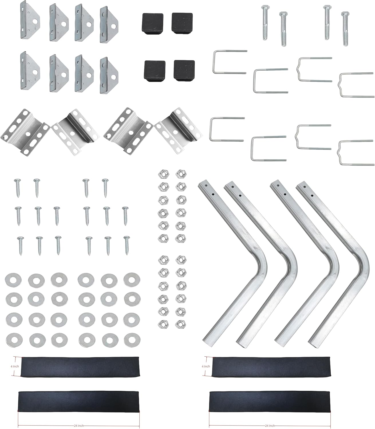 Boat Trailer Guides 2-4 Foot Bunk Boards Kit - 24 Inch Carpeted Guide on Tilting Side Bunks for High Beam, Box or C-Channel Trailers with Mounting Frames and Hardware image number 2