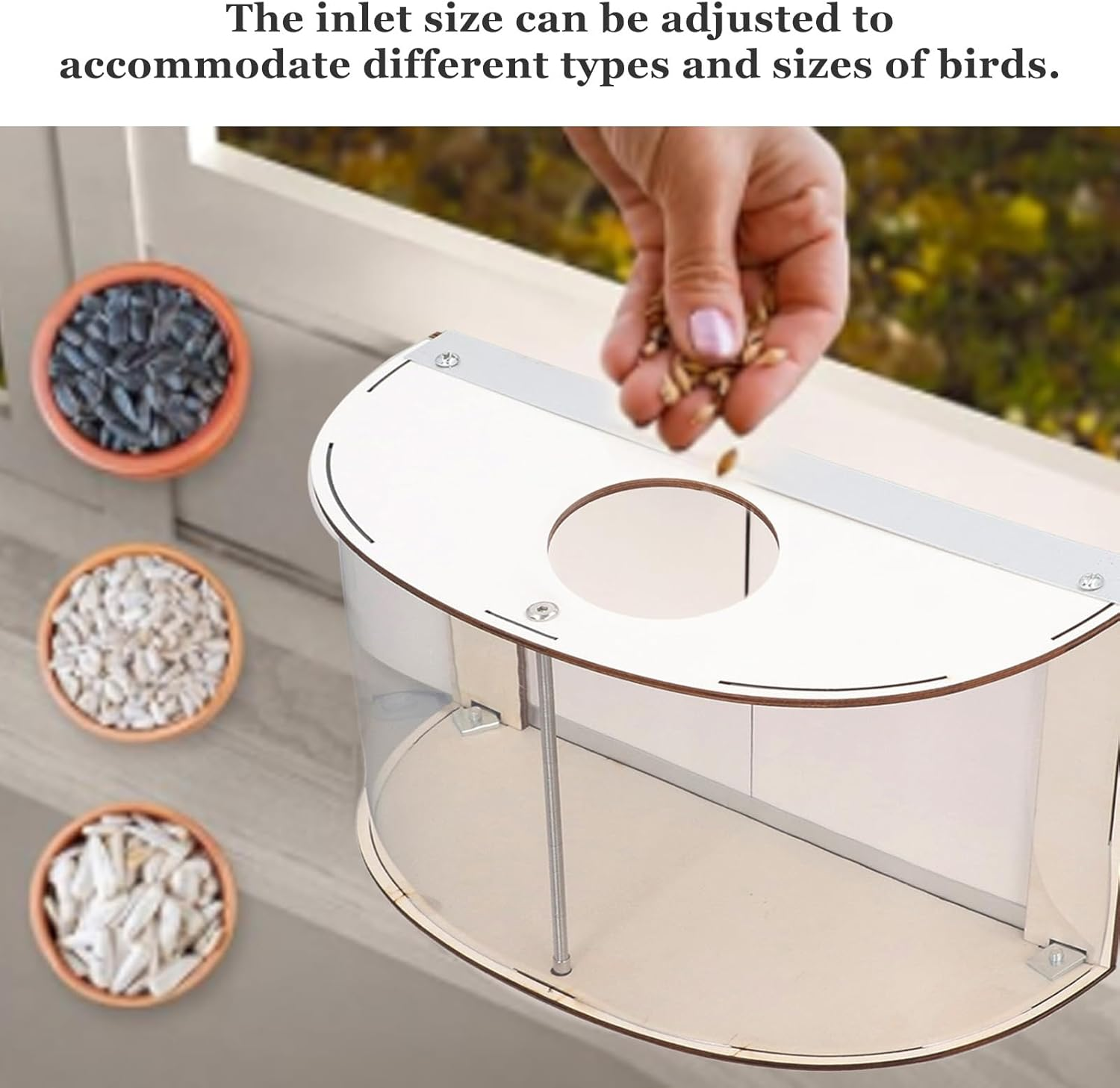 Gugxiom Window Bird Feeder with 180&deg; Clear View, Window Insert Bird Feeder with Adjustable Inlet Size, Clear Bird Feeders for Window Viewing image number 2
