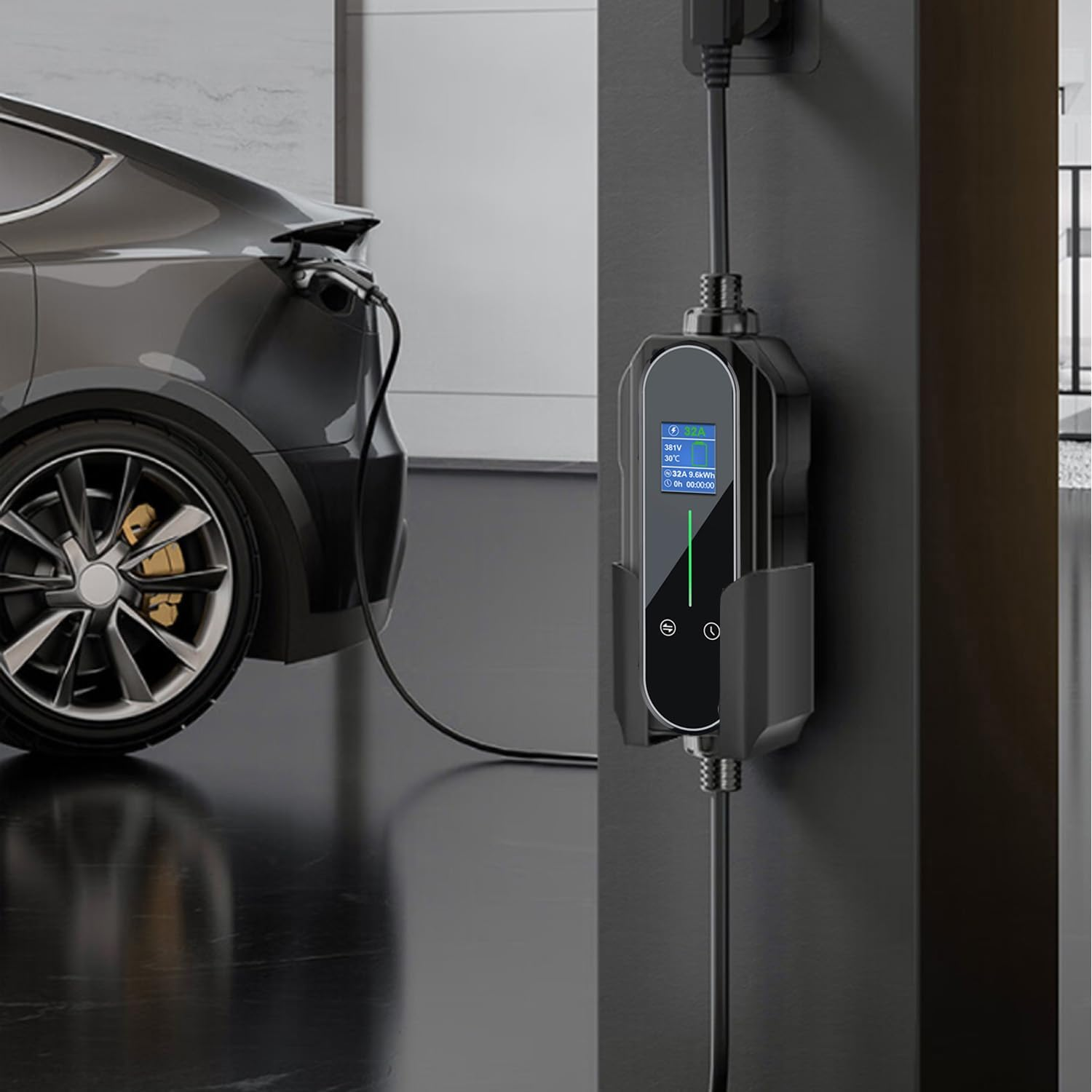 Portable Type 2 Charging Cable 5 PIN RED CEE 32A 22KW Model 2 Three Phases Adjustable Current 10A/16A/20A/24A/32A, Timing Delay 1-12 Hours IP65 Max Waterproof Level, EV Home Ev Charger Type 2 image number 1