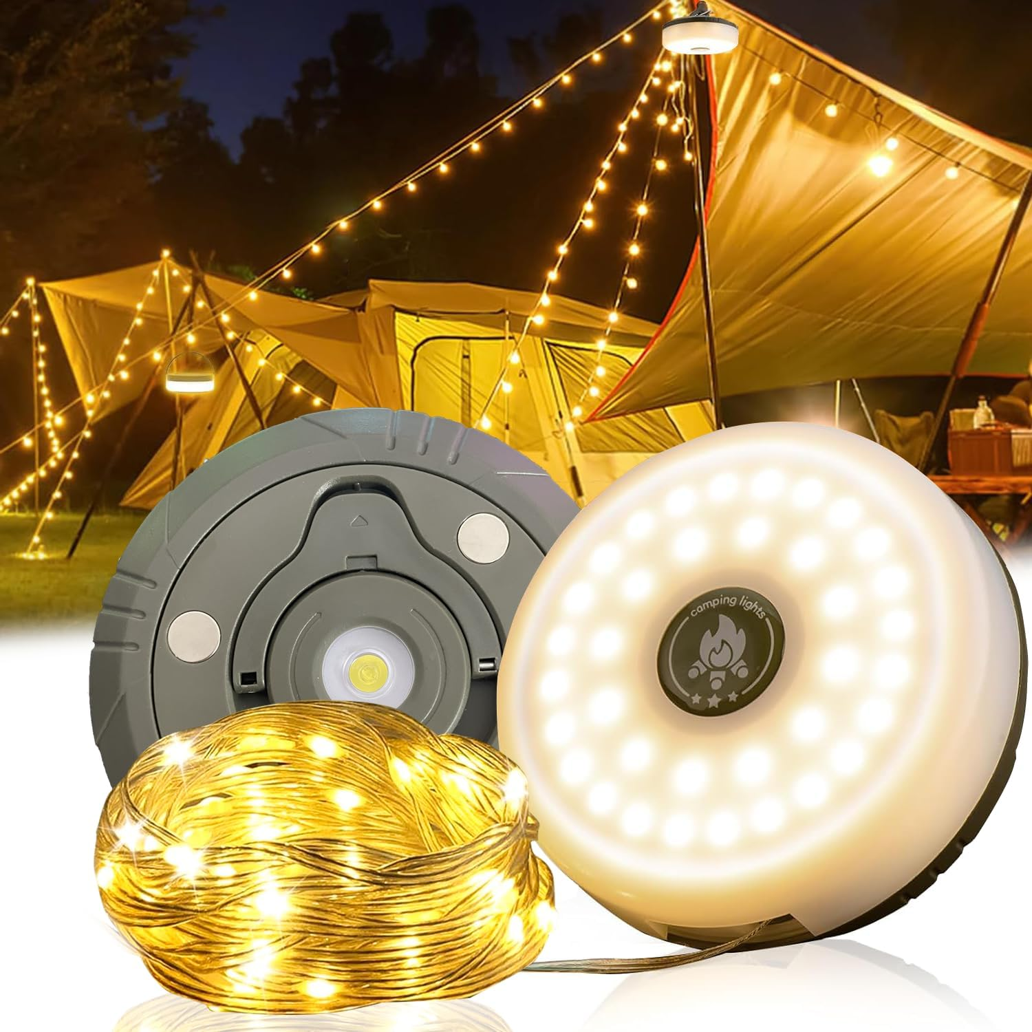 Camping String Lights, 4 in 1 Outdoor Camping Lantern with 8 Lighting Modes(32.8Ft), Quick 30S Recovery, IPX4 Waterproof, Type-C Fast Charging, Portable Camping Lights for Camping/Yard/Hiking image number 6