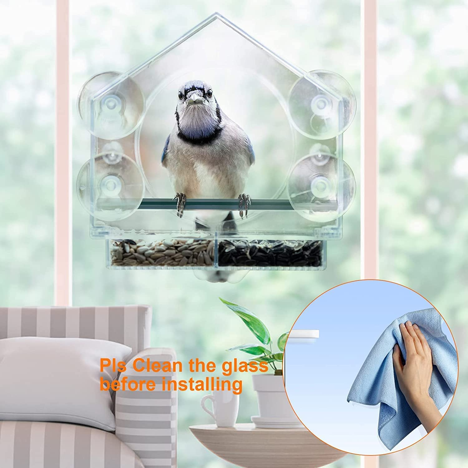 Window Bird Feeder, Bird Feeders for outside Hanging, Window Feeders for Birds with Strong Suction Cups, Bird House Shape D&eacute;cor, Fits for Finches,Cardinals,Chickadees Etc. image number 5