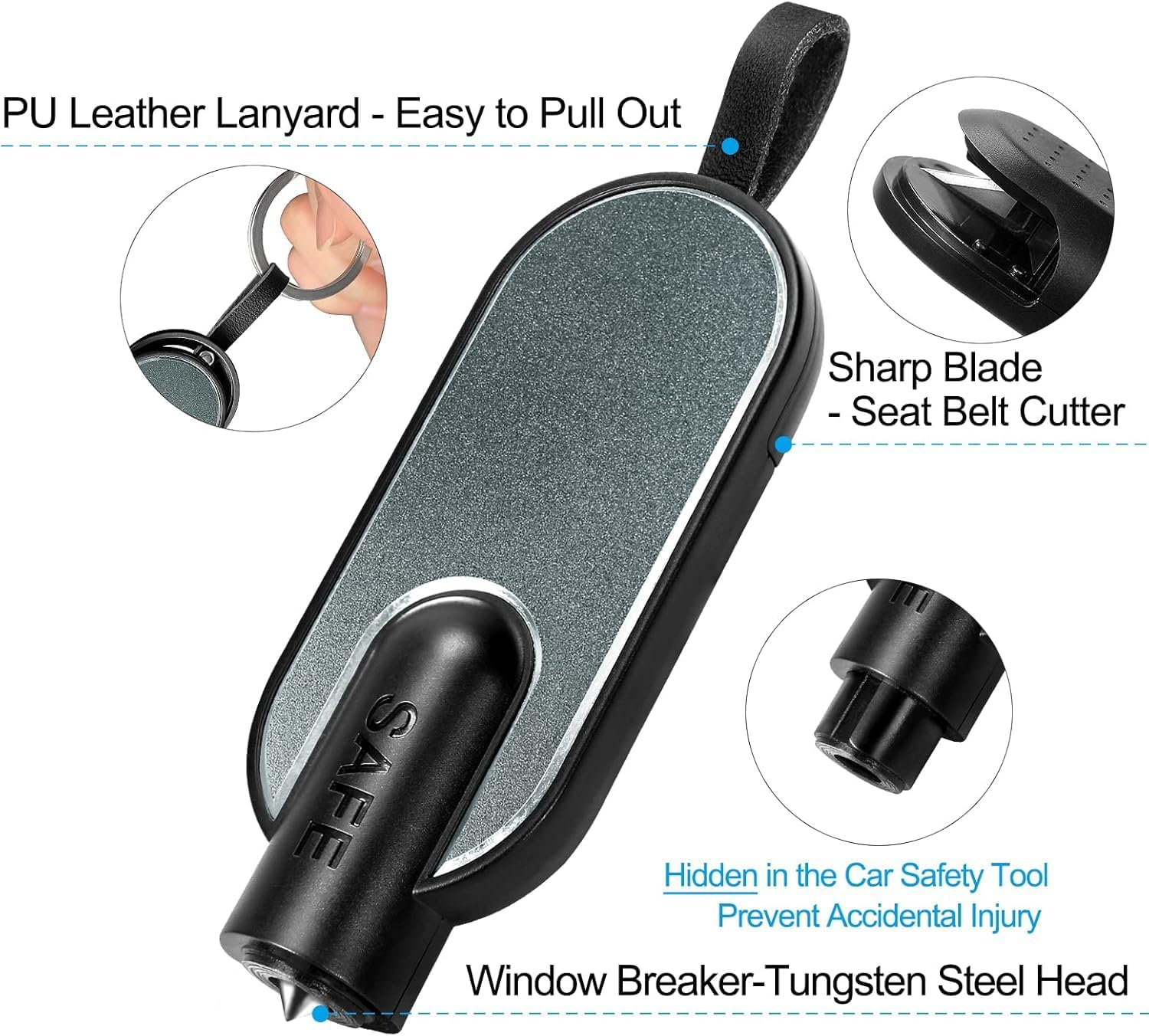 2PCS Car Window Breaker Seatbelt Cutter, 2 in 1 Emergency Car Safety Hammer Glasses Breaker Escape Tool (Red Black, One Size) image number 3