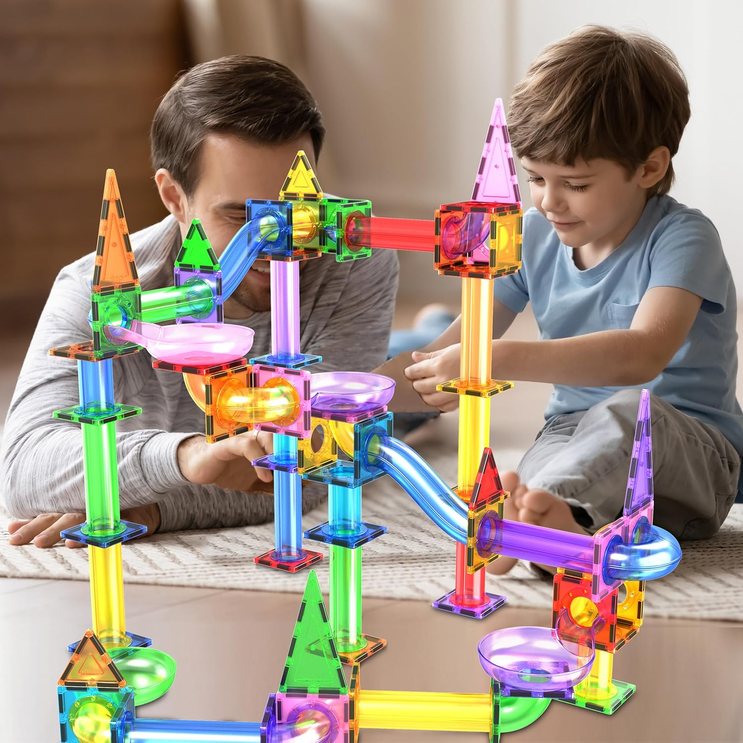 Picassotiles Marble Run 150-Piece Magnetic Tile Race Track Toy Play Set STEM Building & Learning Educational Magnet Construction Kit Child Brain Development Toys Boys Girls Age 3 4 5 6 7 8+ Years Old image number 2