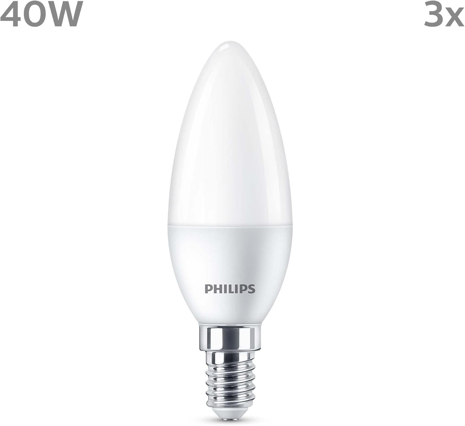 PHILIPS LED Frosted B35 Candle Light Bulb 3 Pack [Warm White 2700K - E14 Small Edison Screw] 40W, Non Dimmable. for Home Indoor Lighting image number 2