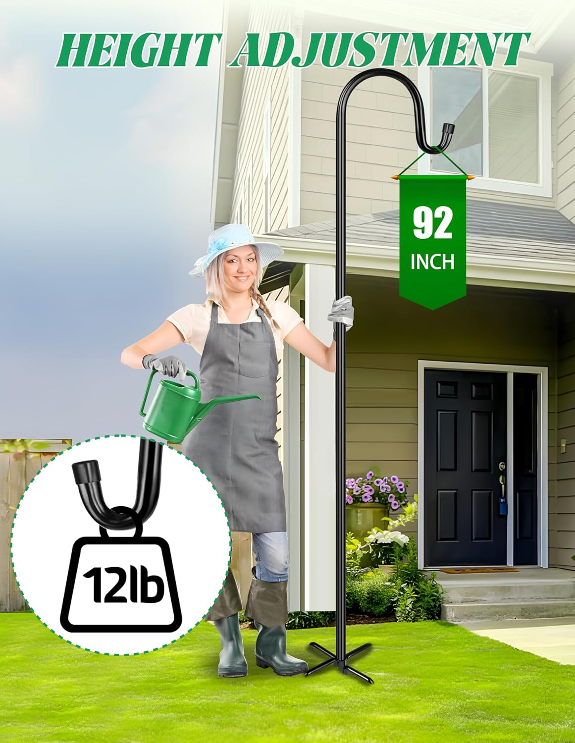 XDW-GIFTS Bird Feeder Pole for Outdoor, 2-Pack 92 Inch Shepherds Hooks Heavy Duty Garden Pole for Hanging Plant Basket, Solar Light Lanterns, Garden Plant Hanger Stands with 5 Base Prongs image number 3