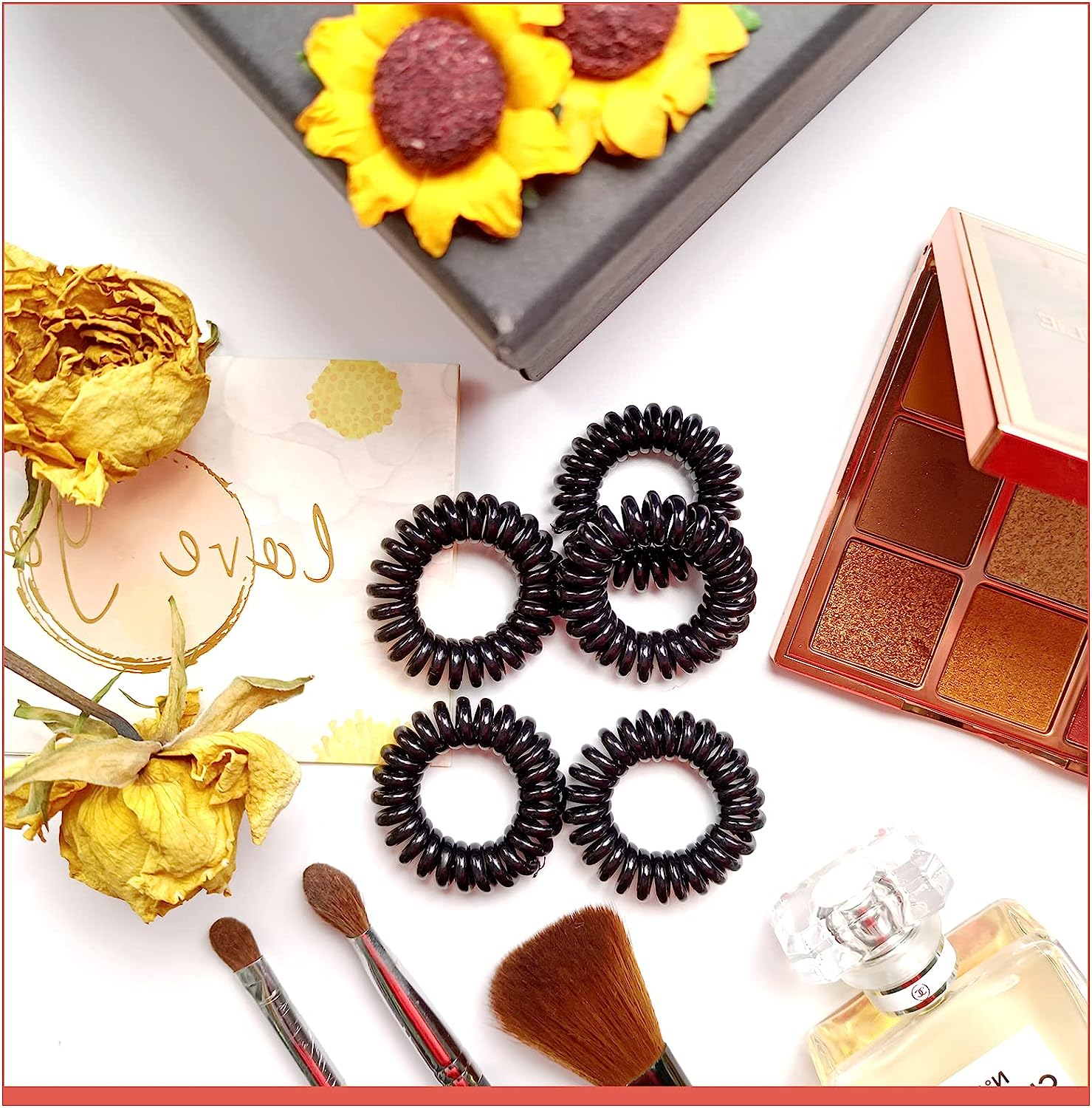 FLAFARY Spiral Hair Ties, 9Pcs Black Hair Elastics for Women, Coil Elastic Hair Ties for Thick Hair, Hair Coils Rubber Bands Phone Cord Hair Bobbles for Ponytail Holders - Brown image number 5