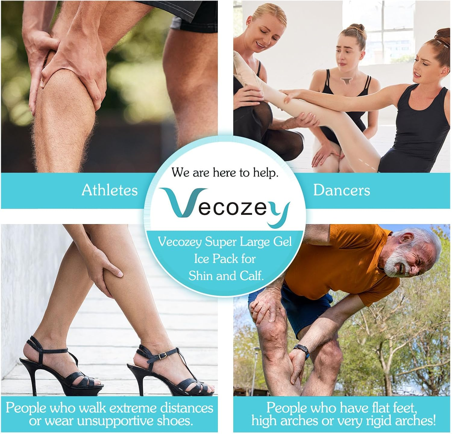 Vecozey Shin Splint Ice Pack for Entire Calf Pain Relief, Extra Large Reusable Gel Hot Cold Wrap for Leg Injuries and Recovery after Exercise, Cryotherapy Compression Sleeve for Lower Legs