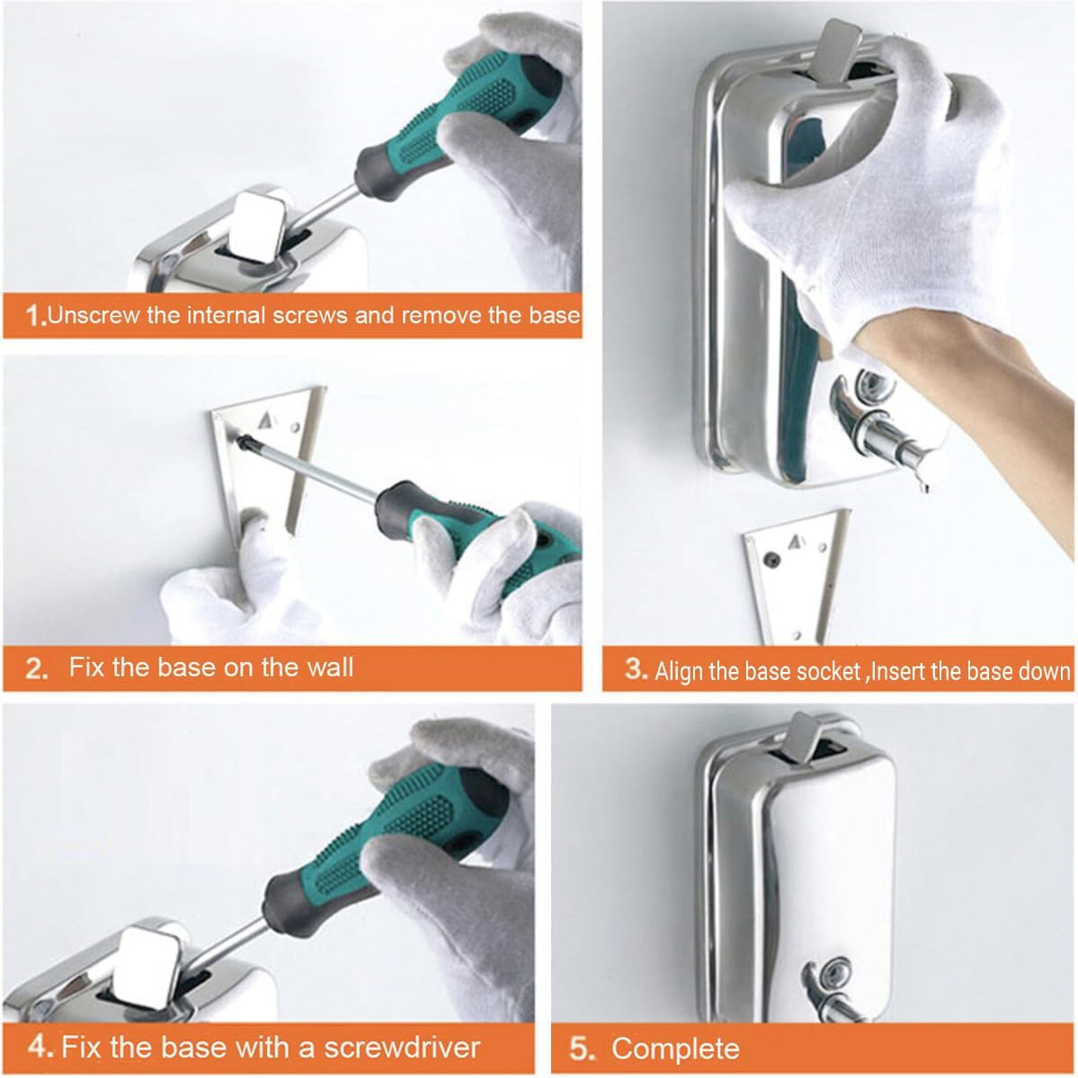 AIMALL Commercial-Grade Stainless Steel Soap Dispenser - Polished Wall-Mounted Lotion Dispenser, Available in 500Ml/800Ml/1000Ml Sizes image number 2