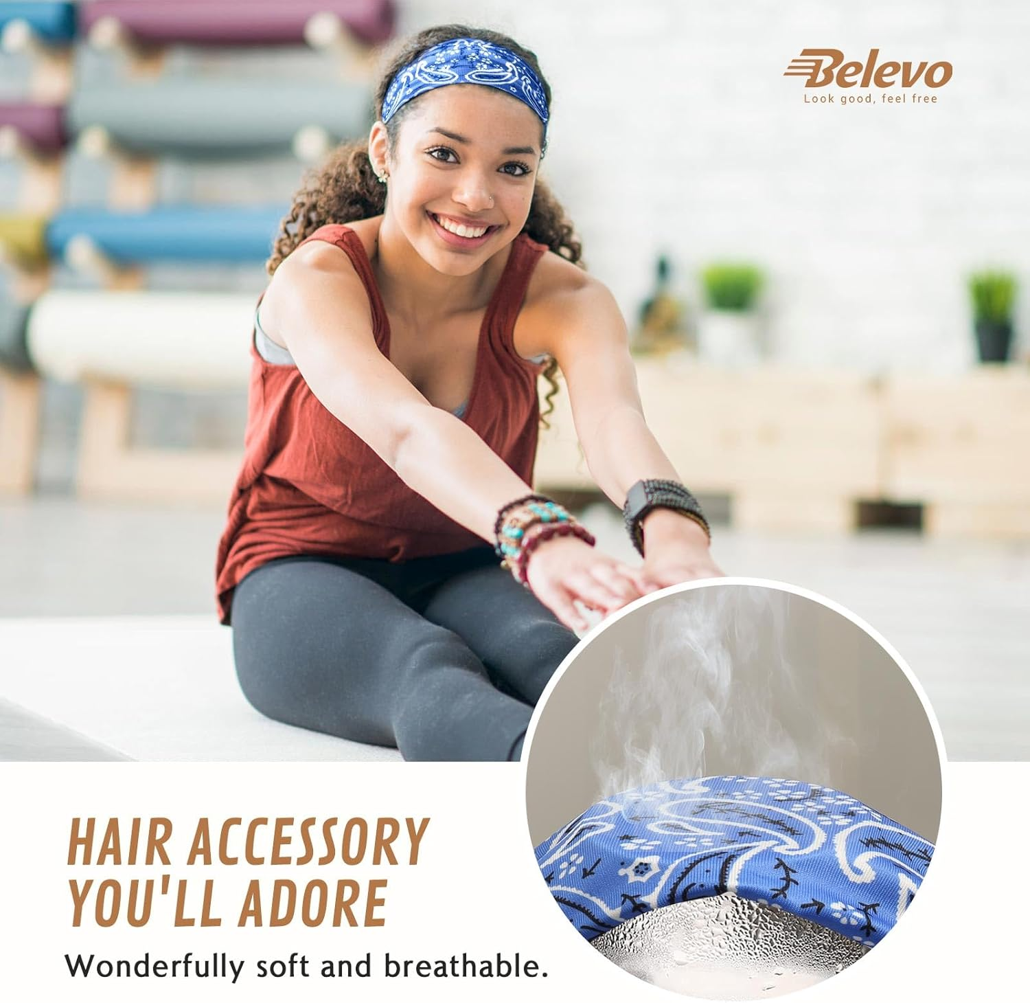 BELEVO Pack of 8 Women'S Elastic Headbands, Thin Non-Slip Hair Bands, Sports Headbands, Soft Headband Hair Band for Yoga, Exercise, Workout, Running, Gym image number 2