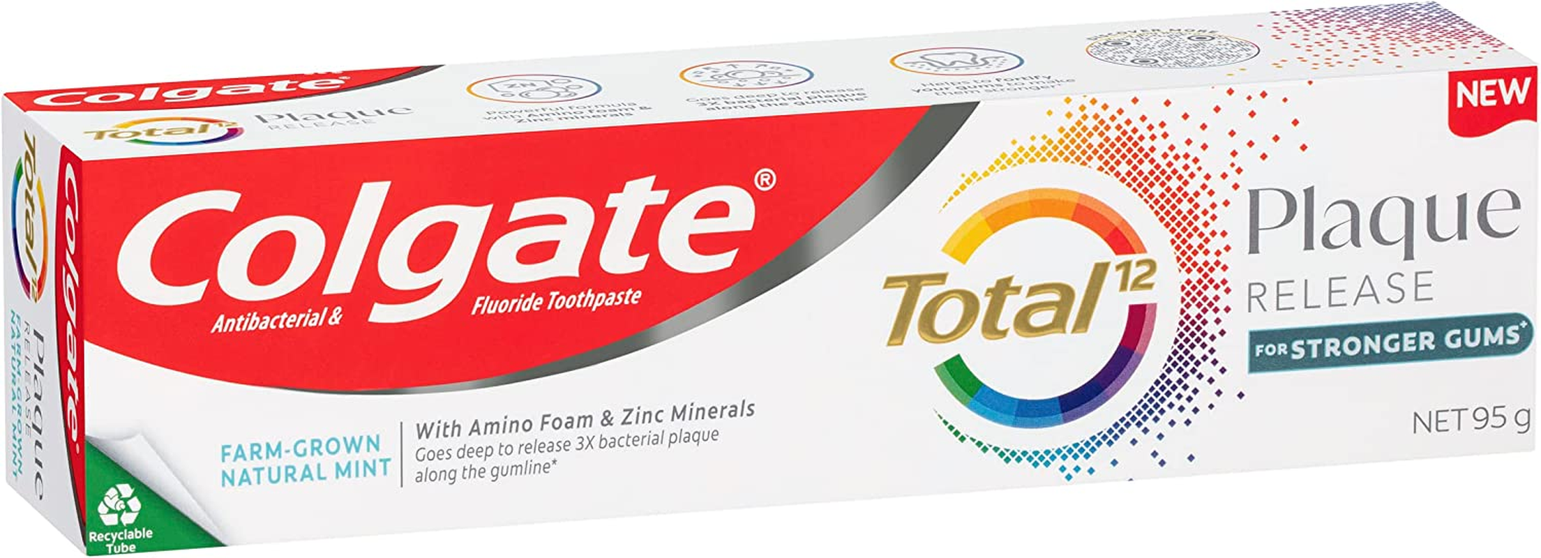 Colgate Total Plaque Release Toothpaste, 95G, Farm-Grown Natural Mint, for Stronger Gums image number 2