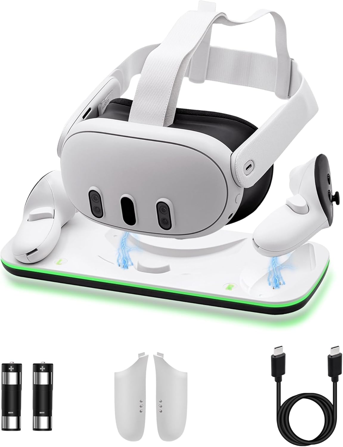 Mcbazel Charging Dock for Quest 3, Fast Charging Station Display Stand with LED Light, Includes 2 Rechargeable Batteries for VR Headset & Controllers - White image number 3