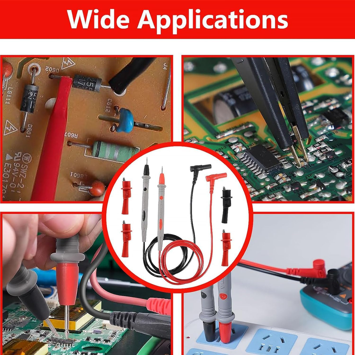 Songholee Soft Silicone Electrician Test Leads Kit CAT III 1000V, Multimeter Leads 20A, Digital Multimeter Probes Electrical Test Probe, Multimeter Test Leads with 2PCS 1000V 10A Crocodile Clips