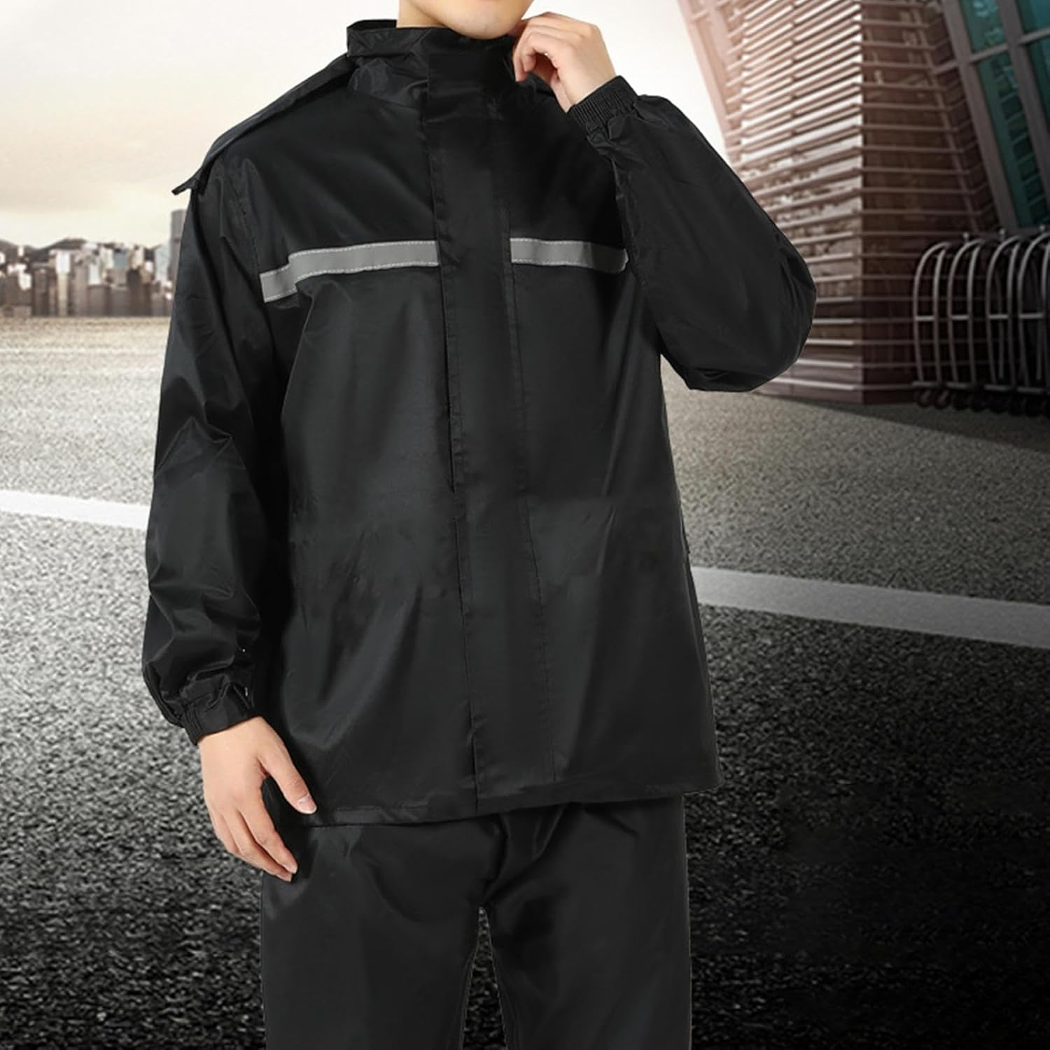 Motorcycle Raincoat, Waterproof Rain Gear Suit, Hood Rain Jacket and Rain Pants, Breathable Reflective Rainwear for Men & Women image number 2