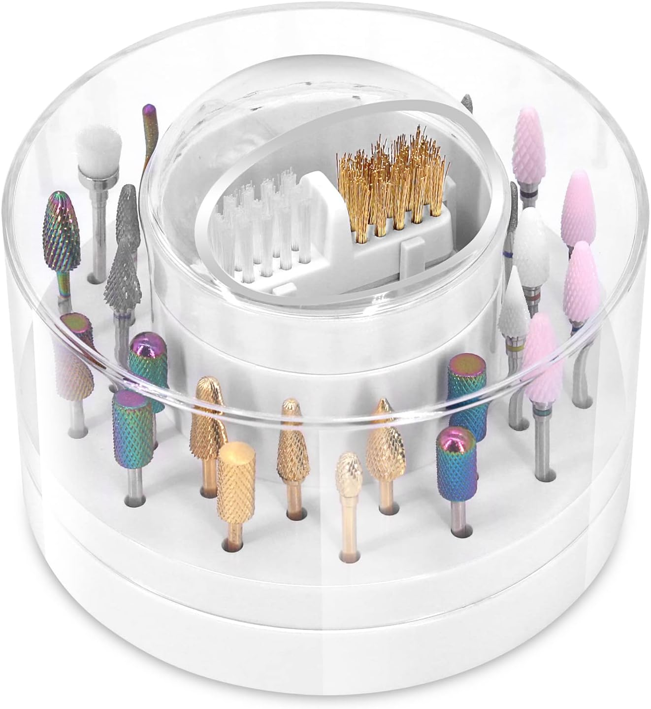 Nail Drill Bits Holder with Nail Drill Bit Cleaning Brush (Steel Wire Brush and Nylon Brush), 30 Holes Dustproof Nail Drill Bits Organizer Nail Art Cleaner Case Manicure (White) image number 4