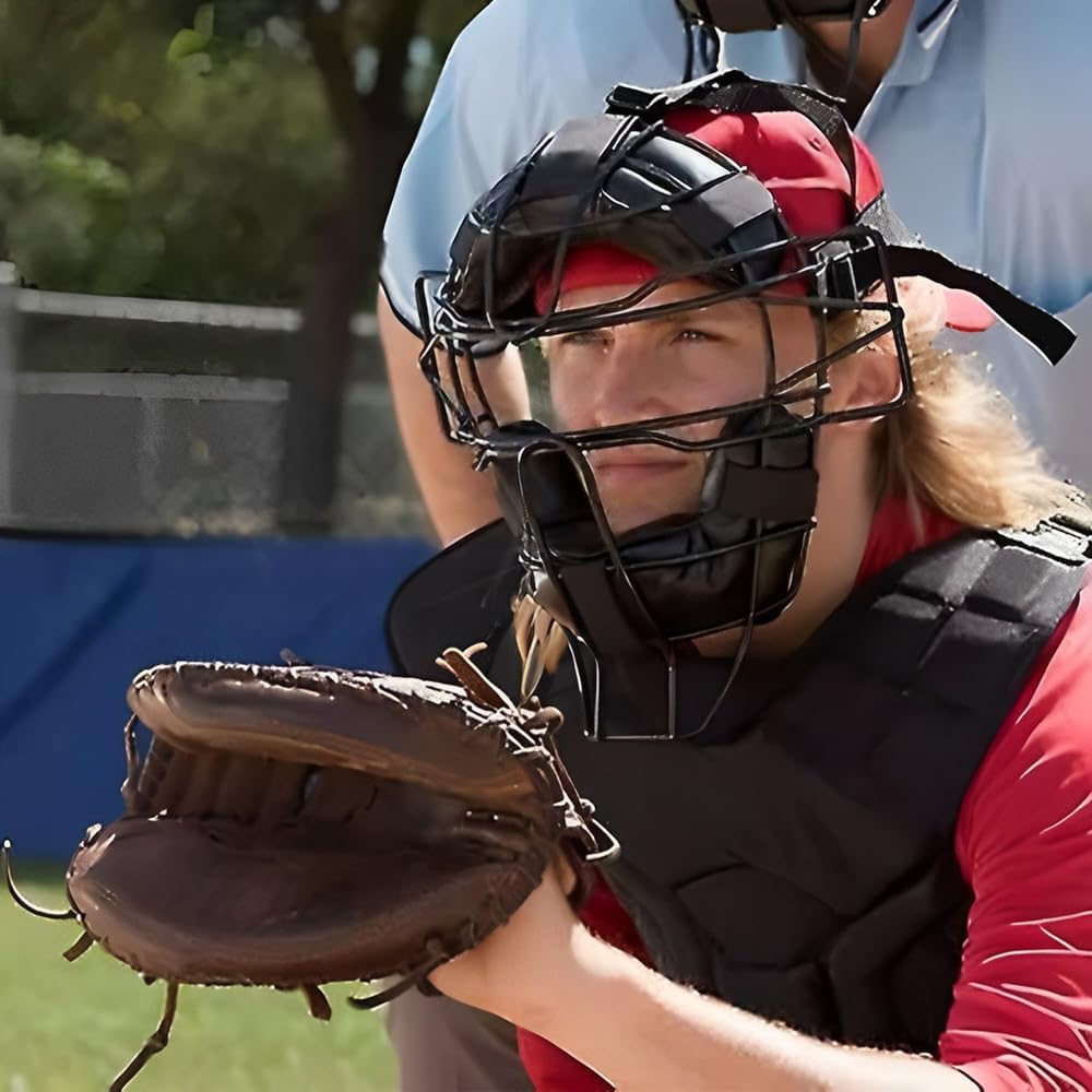 TOMVAES Baseball Catcher Mask Umpire Mask,Full-Face Protection Mask for Baseball,Provides Maximum Protection and Comfort,Does Not Obstruct View,Face Adjustable for Adults Children Baseball Game image number 4