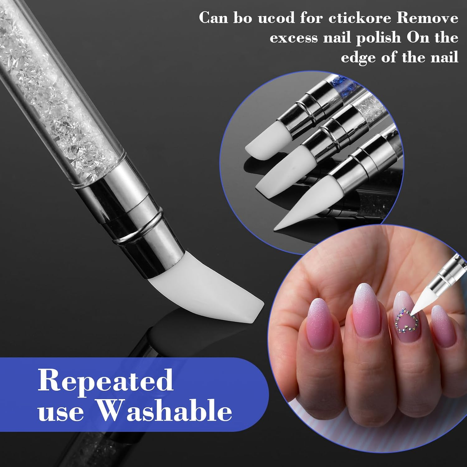 YQQYG 3 PCS Silicone Nail Brush, Dual Tipped Nail Art Sculpture Pen, Rhinestone Nails Carving Tool, 3D Nail Gel Art Tools for Sculpting Gel Shaping Nail Foil Drawing image number 6