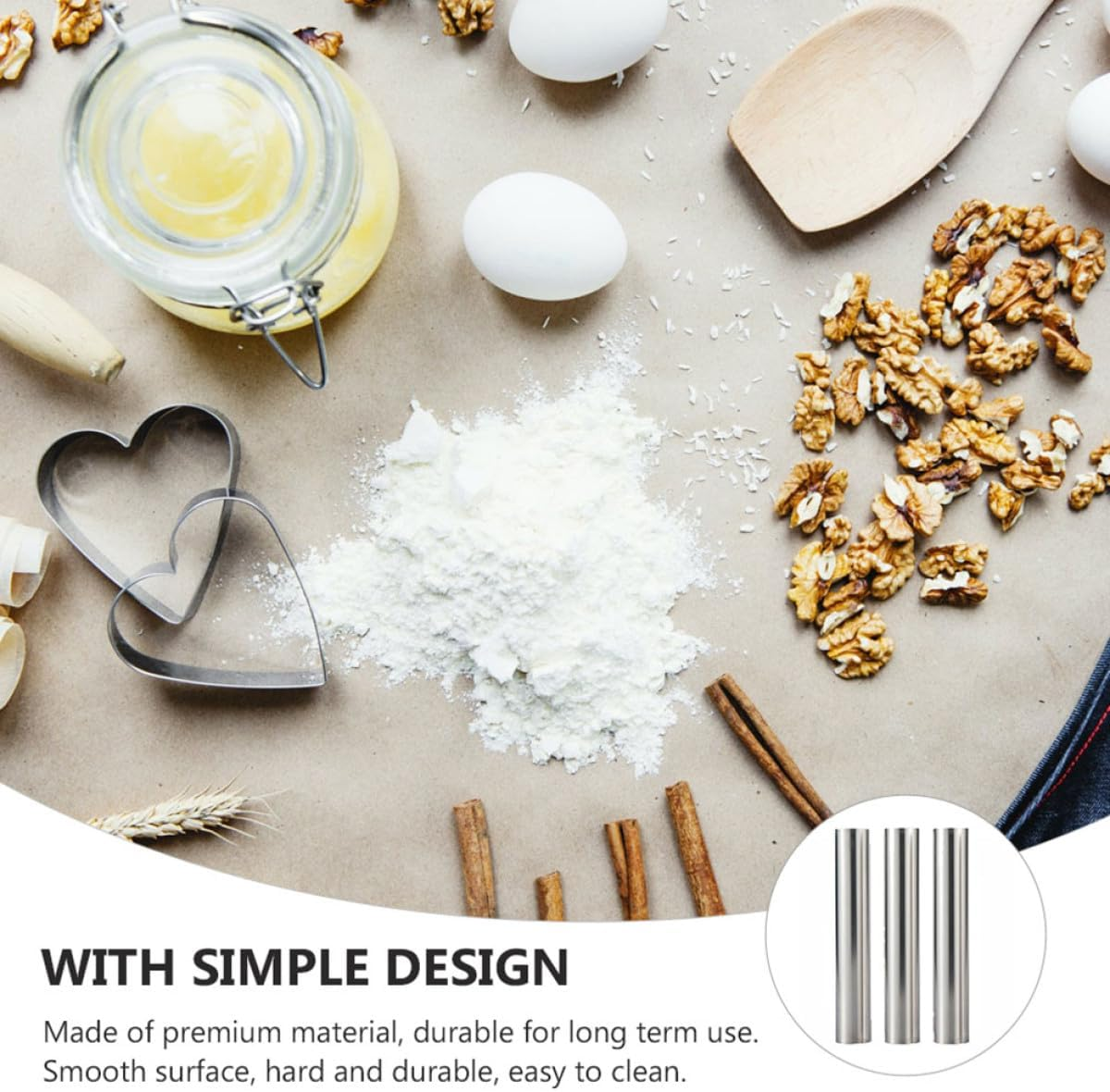 COHEALI 3 Pcs Stainless Steel Baking Molds Cream Roll Cannoli Form Tubes Kitchen DIY Bakery Pastry Moulds for Oven Baking image number 2