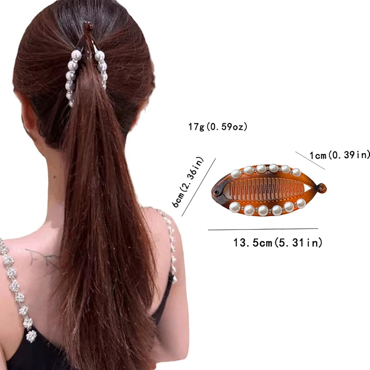 2PCS Pearl Rhinestone French Banana Clip Ponytail Vertical Clip Fishtail Clip Grips Clamp Headwear Styling Hair Accessories for Women Teen Girls Black Hair Clips for Women Girls image number 6