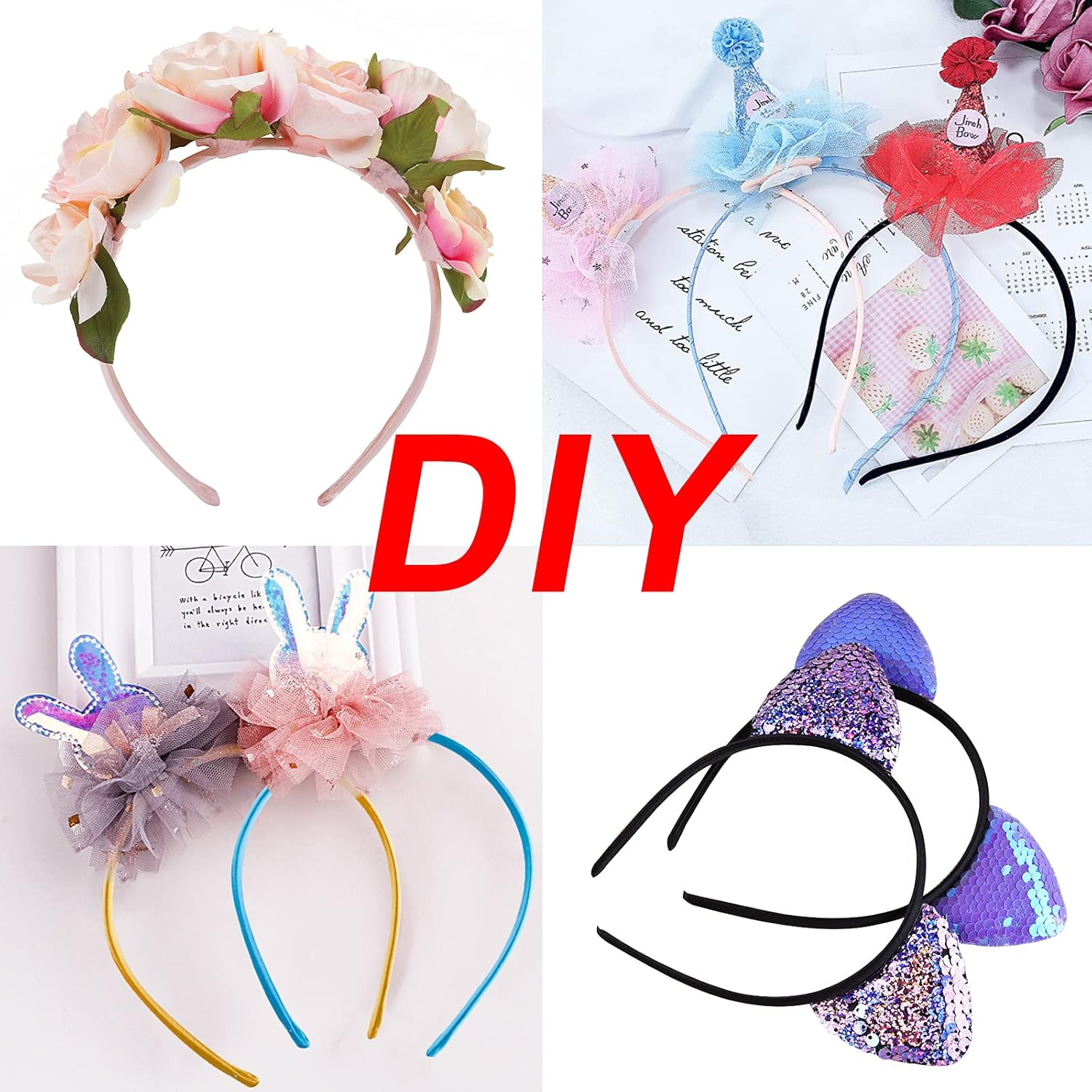 Duufin 60-Piece Satin Headbands for Girls: 30 Colors, 60 Pieces, DIY Headband, 1Cm Satin Covered Plain Headband image number 6