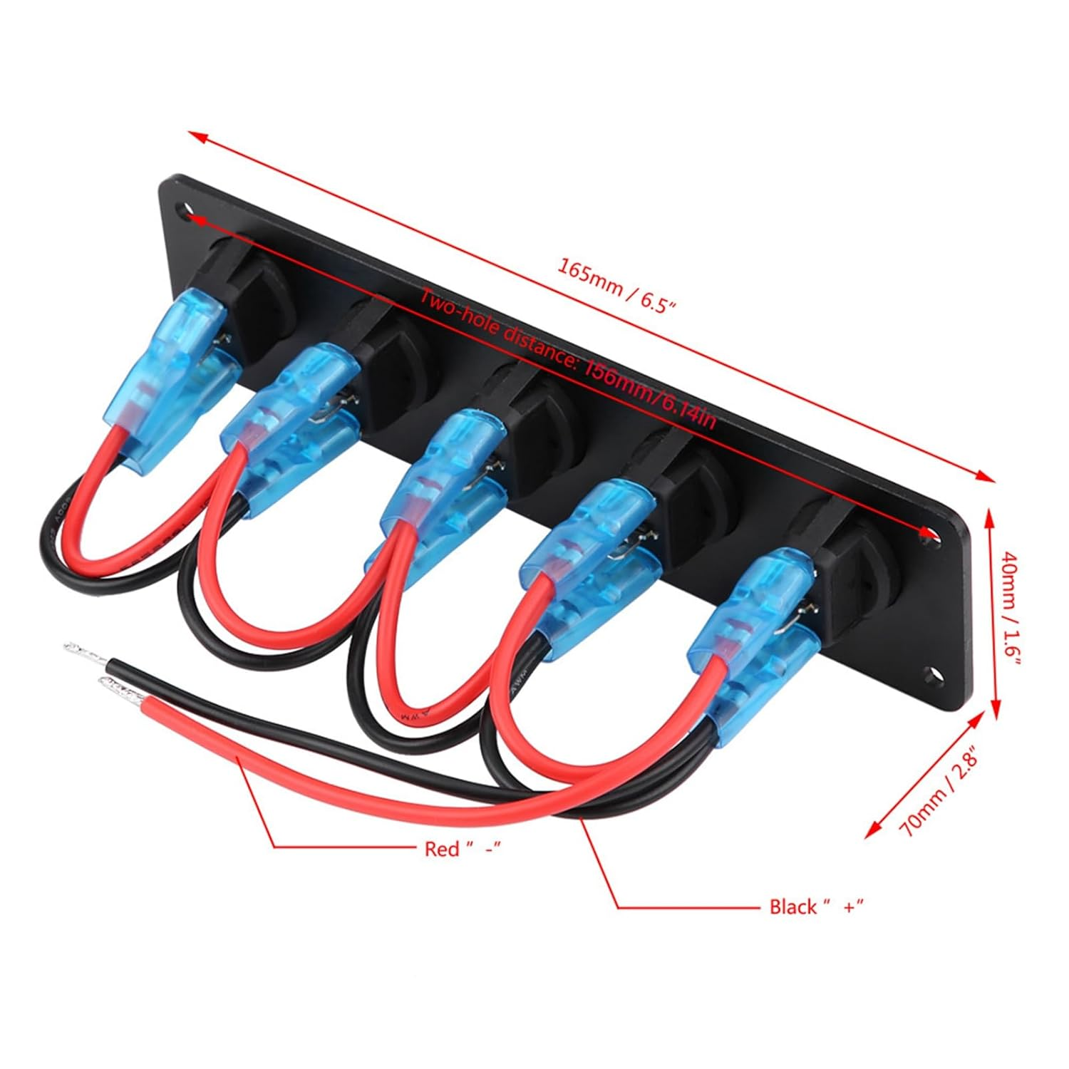 Blue LED Toggle Switch Panel, 5 Gang Rocker Switch Panel with Blue Light Control Electrical Equipment for 12V-24V Cars, RV, Boats, Yachts, Etc, Easy Install Aluminum Panel ABS image number 4