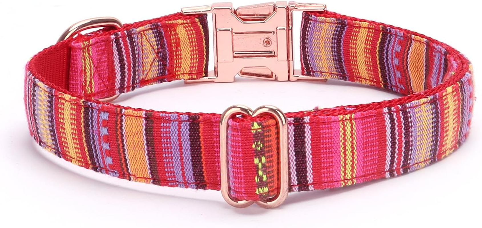 Haoyueer Multi-Colored Stripe Dog Collar, Soft Adjustable Dog Collars with Metal Buckle for Small Medium Large Dogs, Perfect Pet Collar Gift (M, Red) image number 3