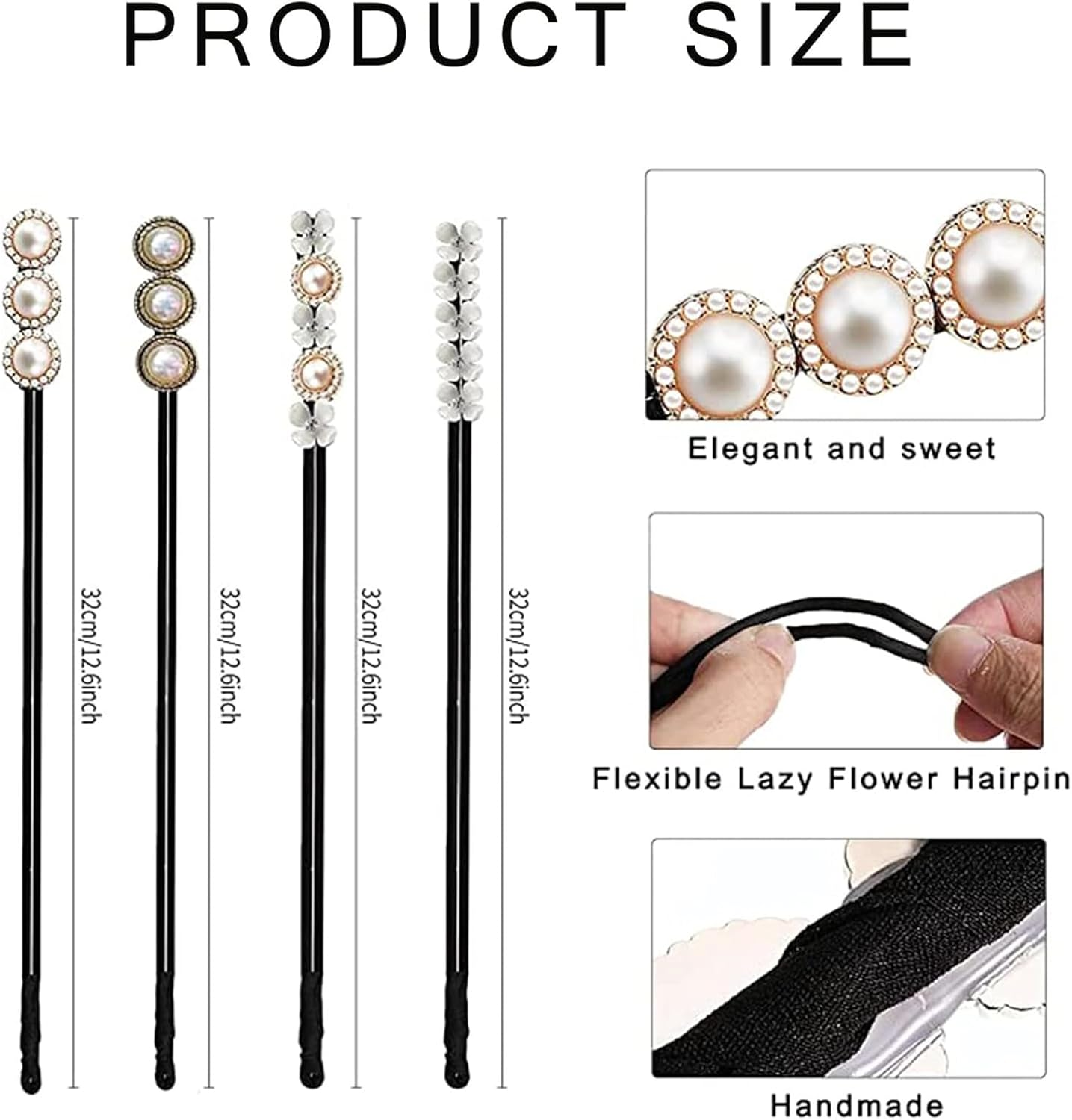 Hair Bun Maker with Pearl Flower Decor, 4Pcs Lazy Hair Curler French Twist Hairstyle Bun Former Maker Vintage Hair Styling Accessories,Reusable DIY Quick Bun Maker for Thin Hair image number 4