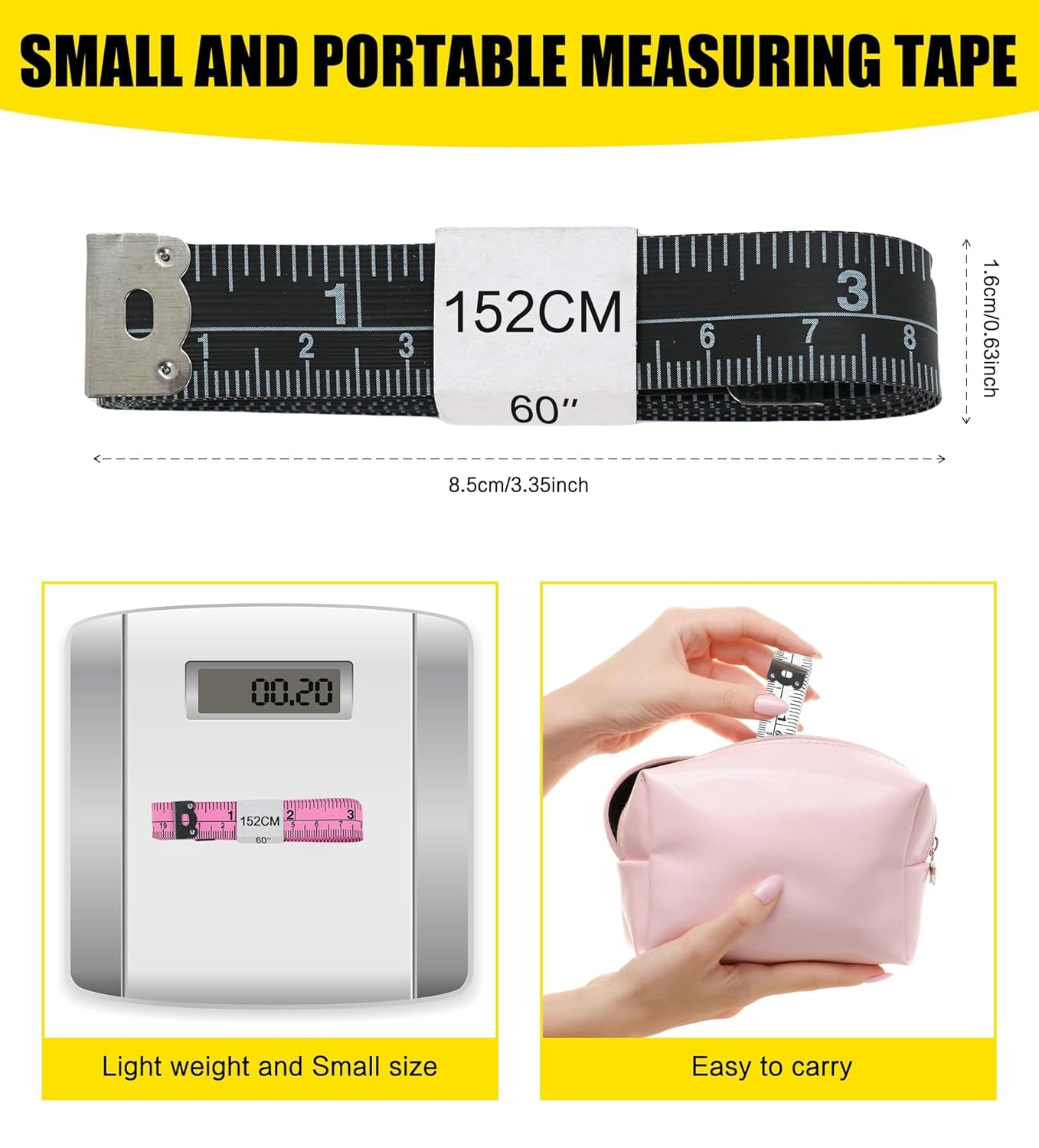 YBVABE Soft Tape Measure 2 Pack 152Cm/60Inch Double Scale Soft Tape Measure Body Sewing Flexible for Weight Loss Medical Body Measurement Sewing Tailor Craft, Has Inches Scale on Reverse Side
