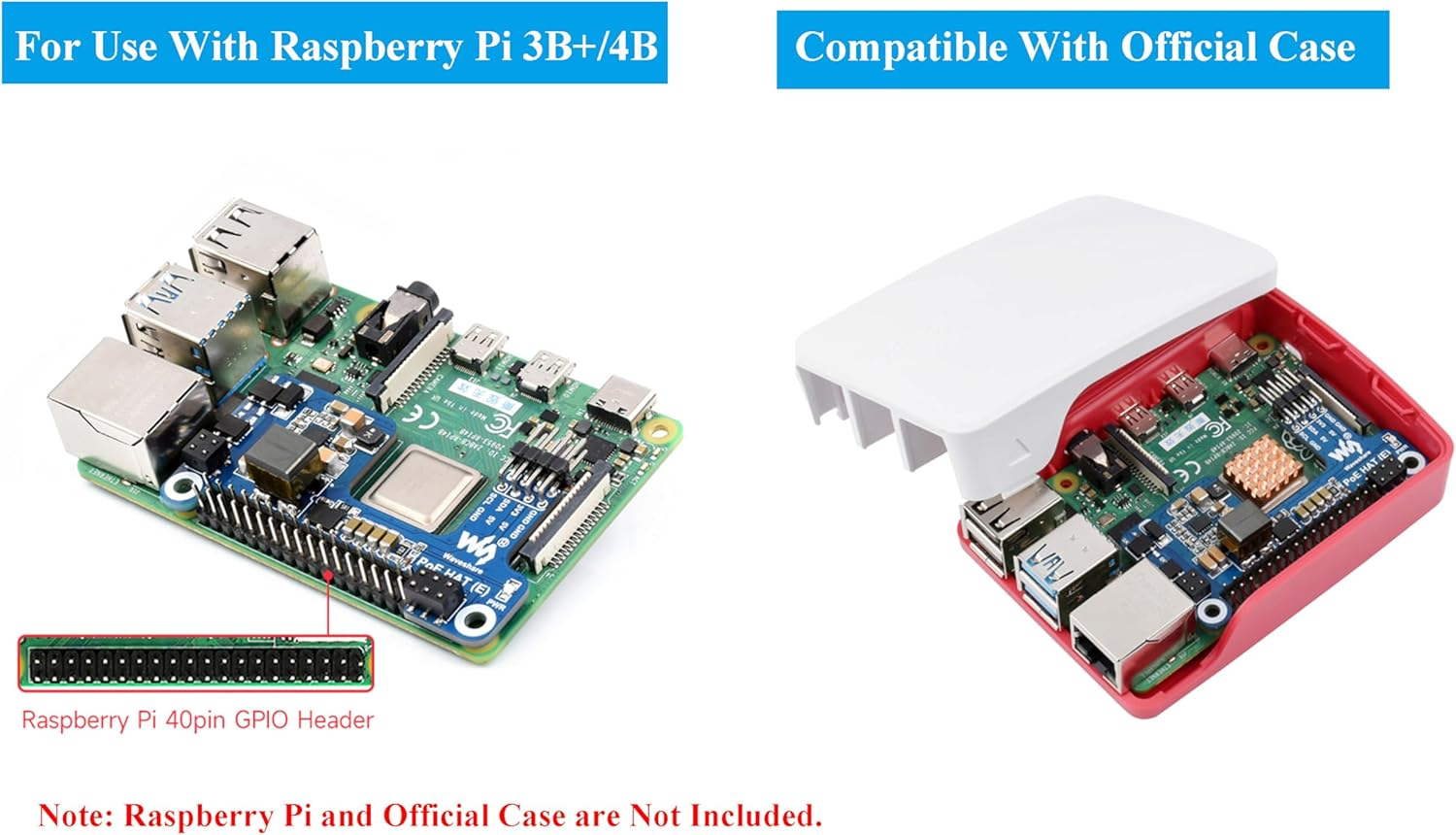 Waveshare Poe HAT E for Raspberry Pi 4B/3B+, Power over Ethernet (Poe) Support 802.3Af, Compatible with Raspberry Pi Official Case, Support Connecting Cooling Fan image number 3