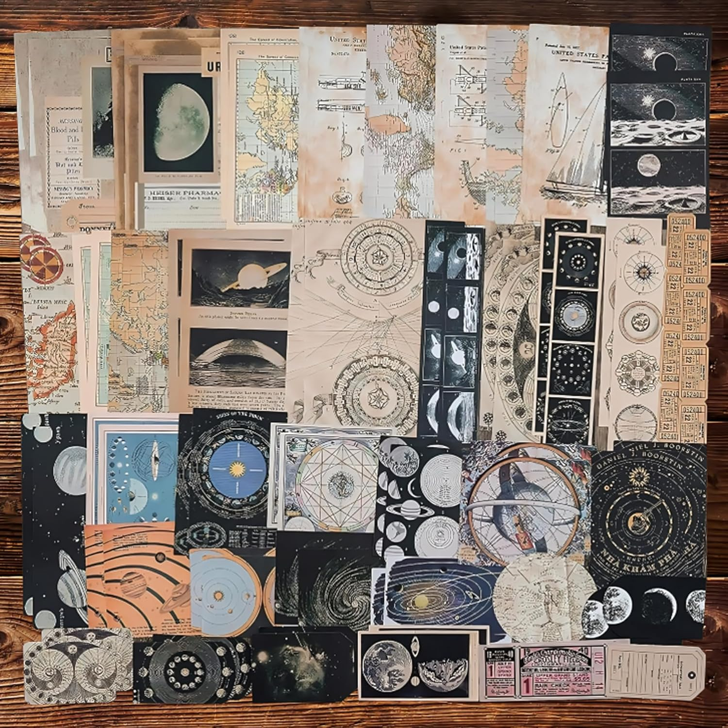 AUXIN 200 Pcs Vintage Scrapbook Supplies Pack for Art Junk Journal Planners Journaling Bullet, Artistic Celestial Notebook Collage Album Aesthetic Picture Supplies DIY Paper Stickers Craft Kits image number 5