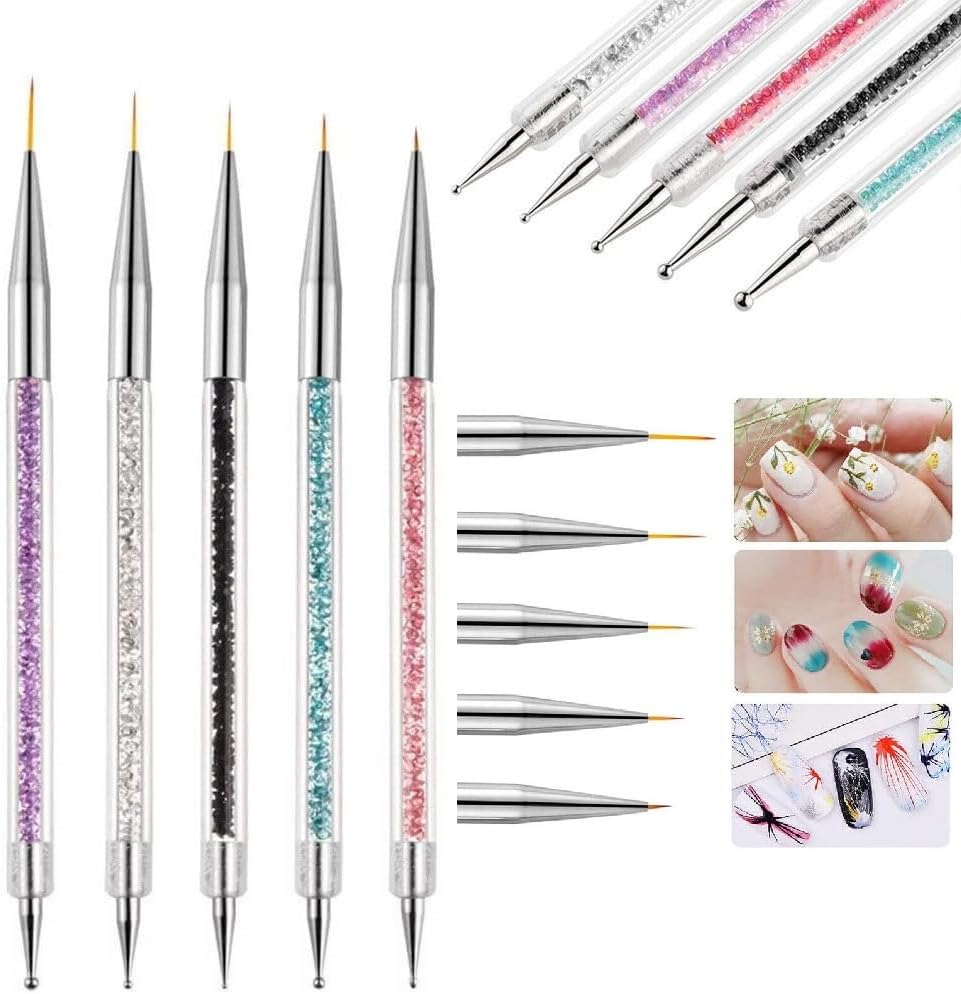 5 Pcs Nail Art Brushes Nail Dotting Tools Nail Art Tools Set - Fine Precision Double Ended Nail Art Liner Brush & Dotting Tool in One for DIY Manicure & Professional Designs image number 1