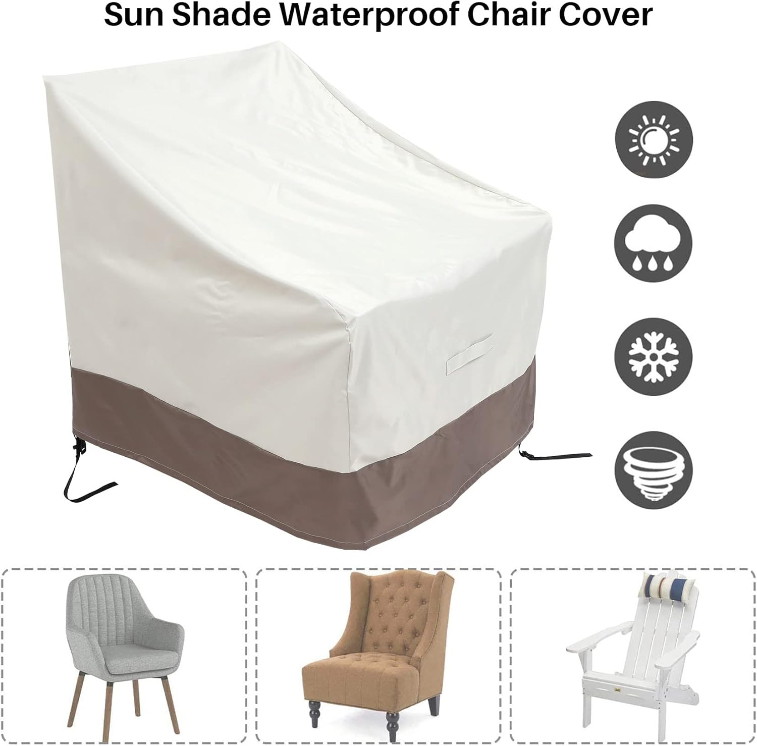 2 Pack Patio Adirondack Chair Cover 31X33X36 Inch Heavy Duty Outdoor Cover 420D, Waterproof Outdoor Lawn Patio Furniture Covers, Beige image number 1