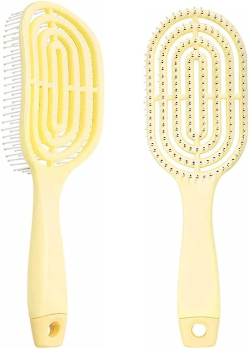 2Pcs Organic Detangling Hair Brush for Women, Men - Does Not Pull on Hair Straightening Brushes for Straight, Curly Wet Hair Home Massage Comb (Yellow) image number 5