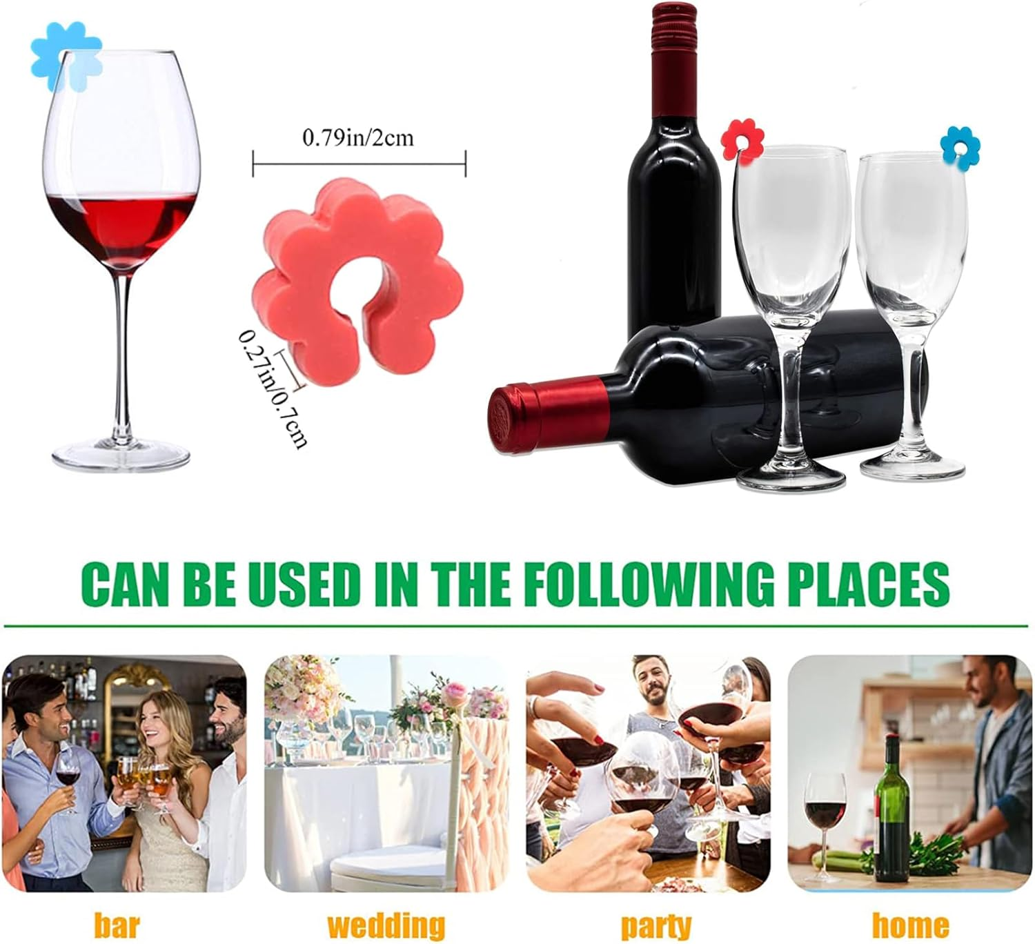 Upgraded Wine Glass Charms Markers - 24Pcs Silicone Drink Markers Glass Identifiers for Wine Glass, Plum Blossom Beer Glass Cup Label Tags for Bar Party Cocktail Champagne Martinis Flutes Glasses