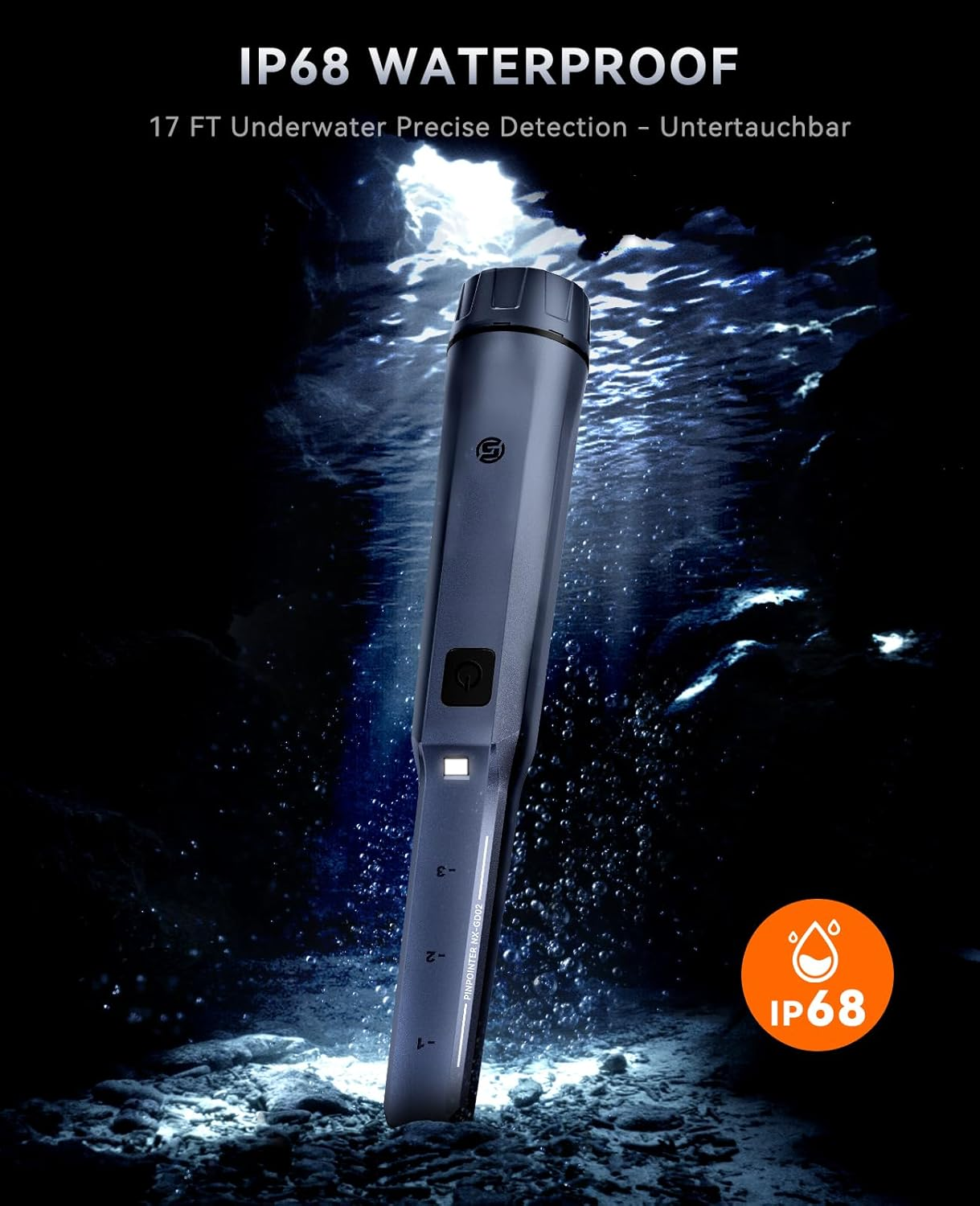 SUNPOW Rechargeable Pinpointer Metal Detector, 800 Mah Battery for 15H Use &ndash; IP68 Fully Waterproof Handheld Wand &ndash; High Sensitivity 360 &deg; Detection image number 2