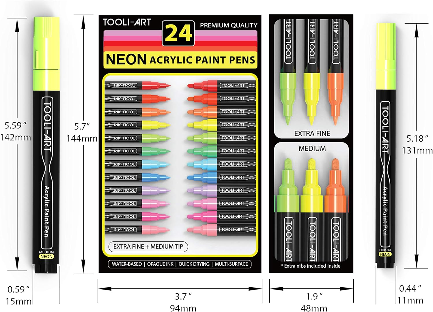 24 Acrylic Paint Pens Markers Set Special Color Series for Rock Painting, Pebbles, Plastic, Canvas, Glass, Mugs, Journaling, Multi Surfaces. Opaque, Waterbased, Quick Drying (NEON COMBO) image number 4