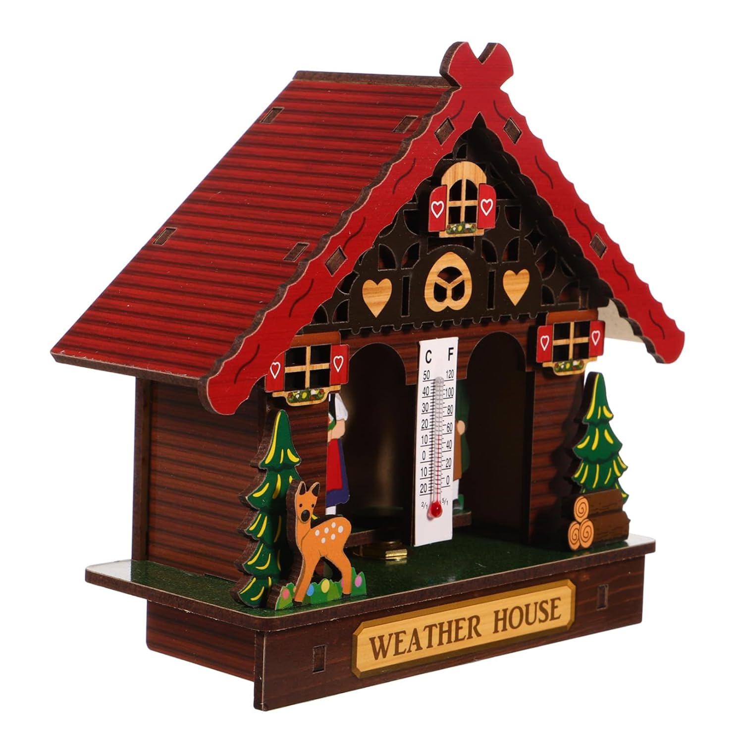 Weather House Wooden Barometer Thermometer Hygrometer Wall Mounted Indoor Outdoor Home Weather Station with Temperature Humidity Display Easy Battery Setup Stylish Wall Decoration image number 3