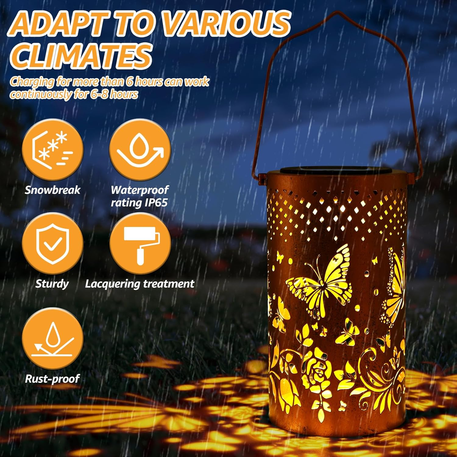 2Pcs Solar Lanterns, Outdoor Waterproof Hanging Solar Lights, Butterfly Hanging Lights, Birthday Gifts for Women Mom Grandma, Butterfly Garden Lanterns for Garden Yard Patio Porch (Style1) - Style1 image number 4